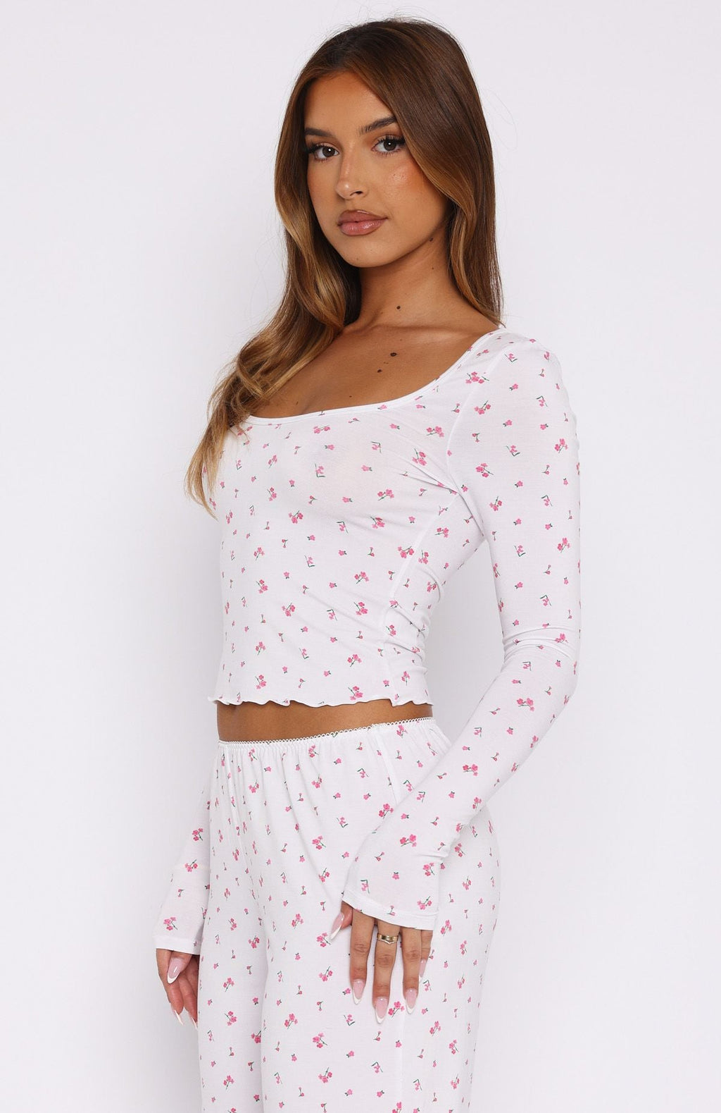 Trending Dreamy Long Sleeve Pyjama Top Pink Blossom