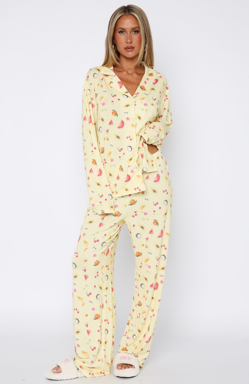 Trending Pillow Talk Printed Long Sleeve Pyjama Set Fruit Salad