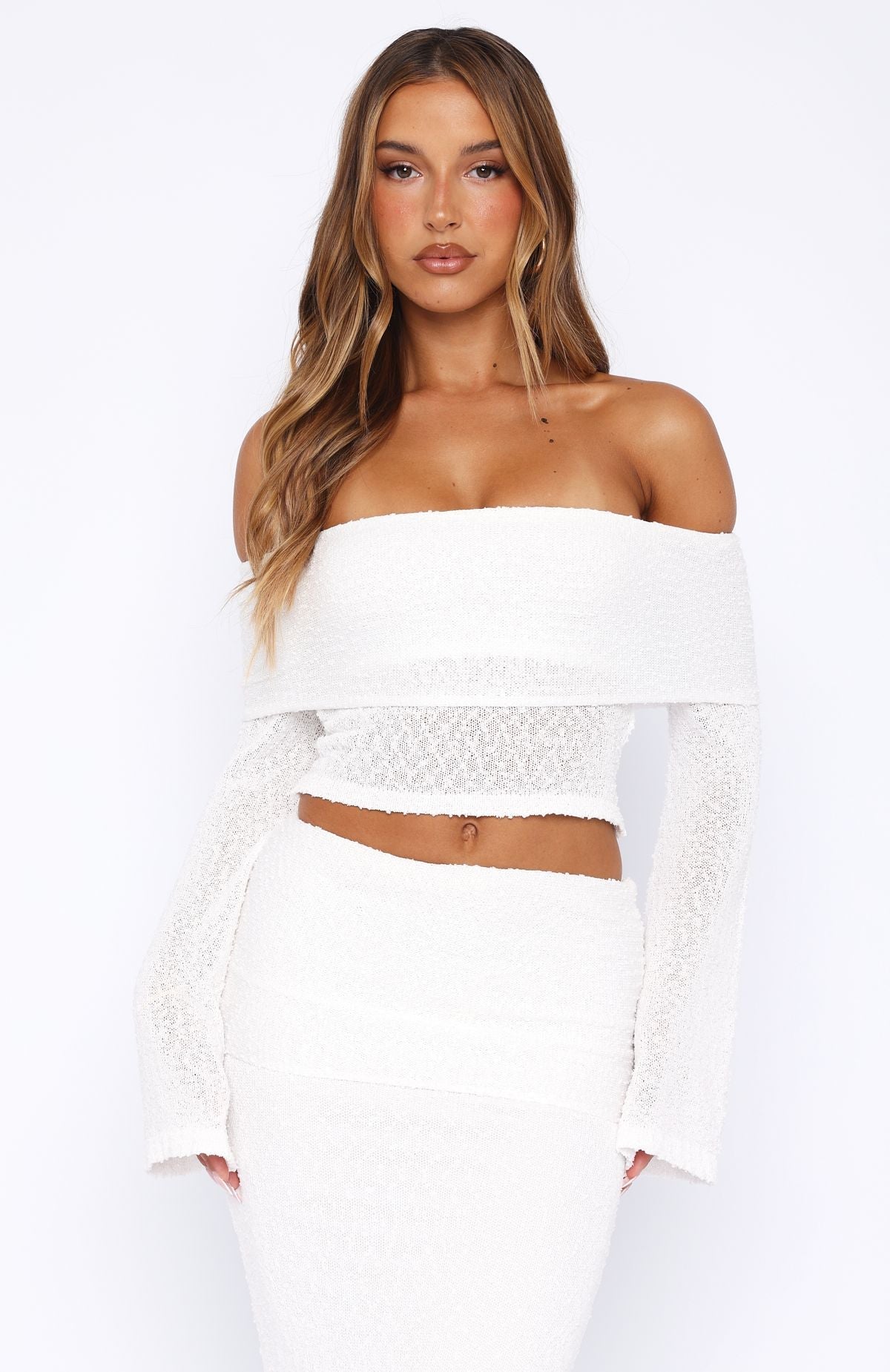Trending In Too Deep Long Sleeve Knit Top White