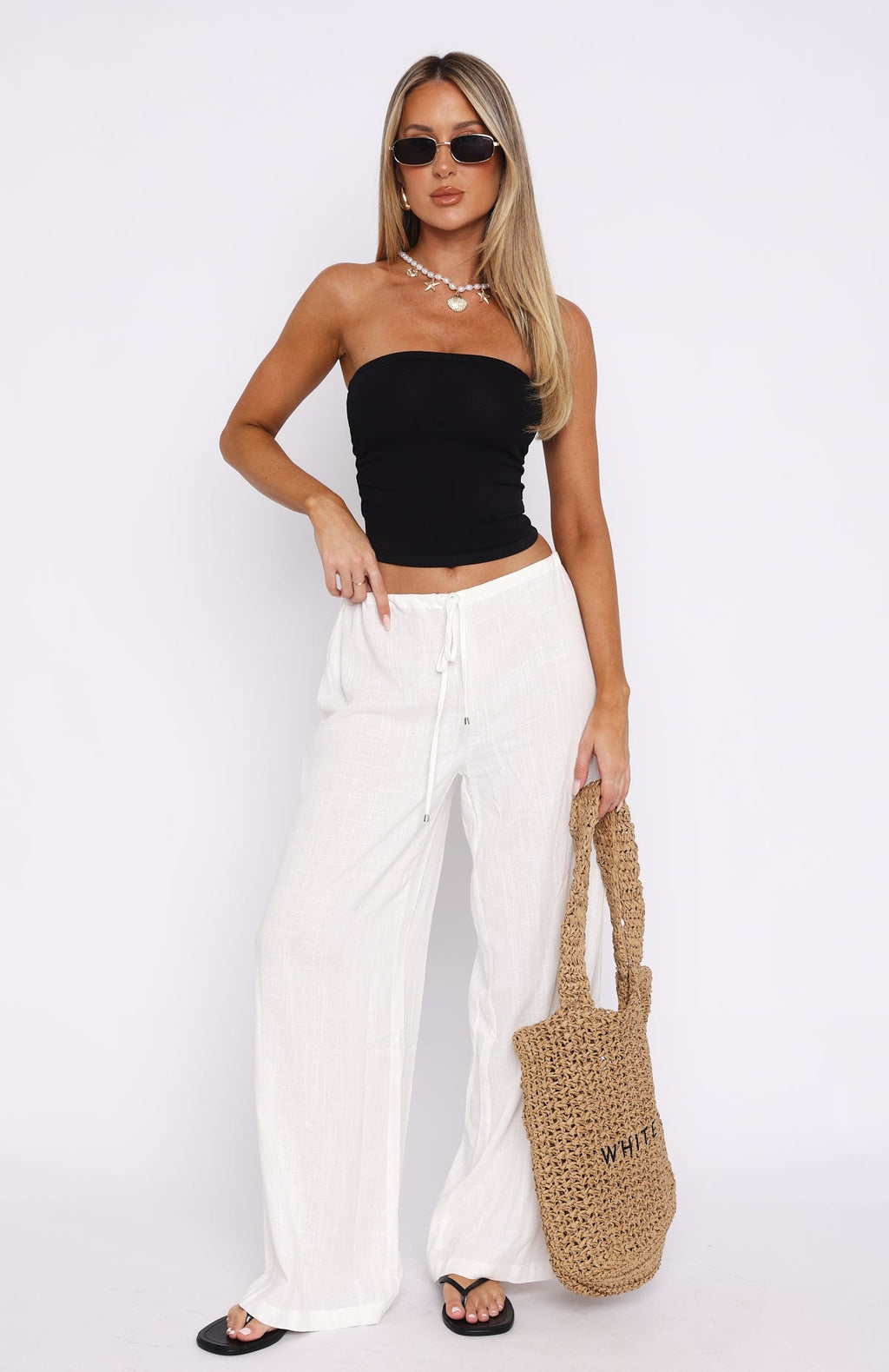 Trending Burning Love Linen Pants White