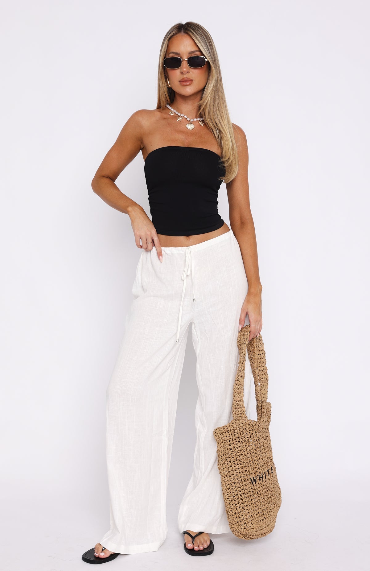 Trending Burning Love Linen Pants White