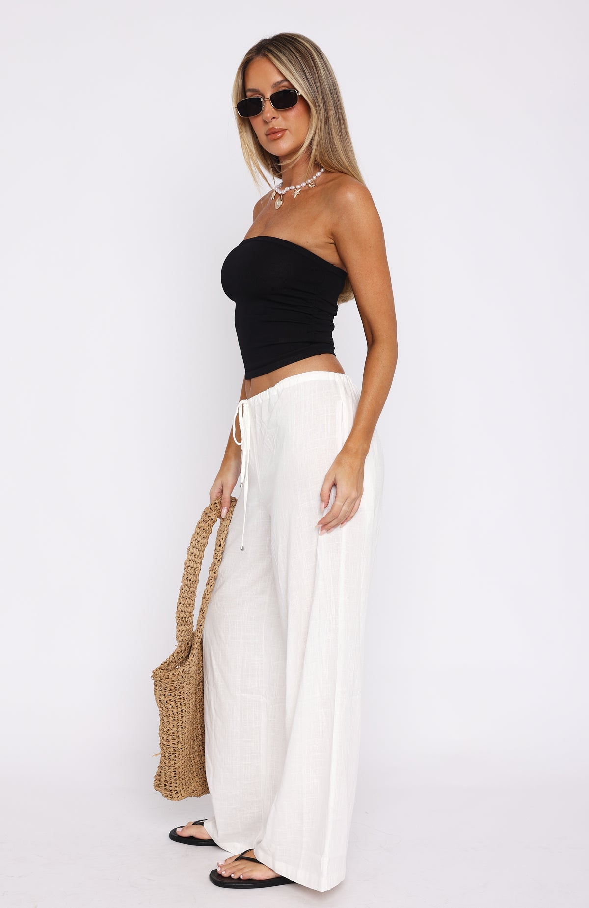 Trending Burning Love Linen Pants White