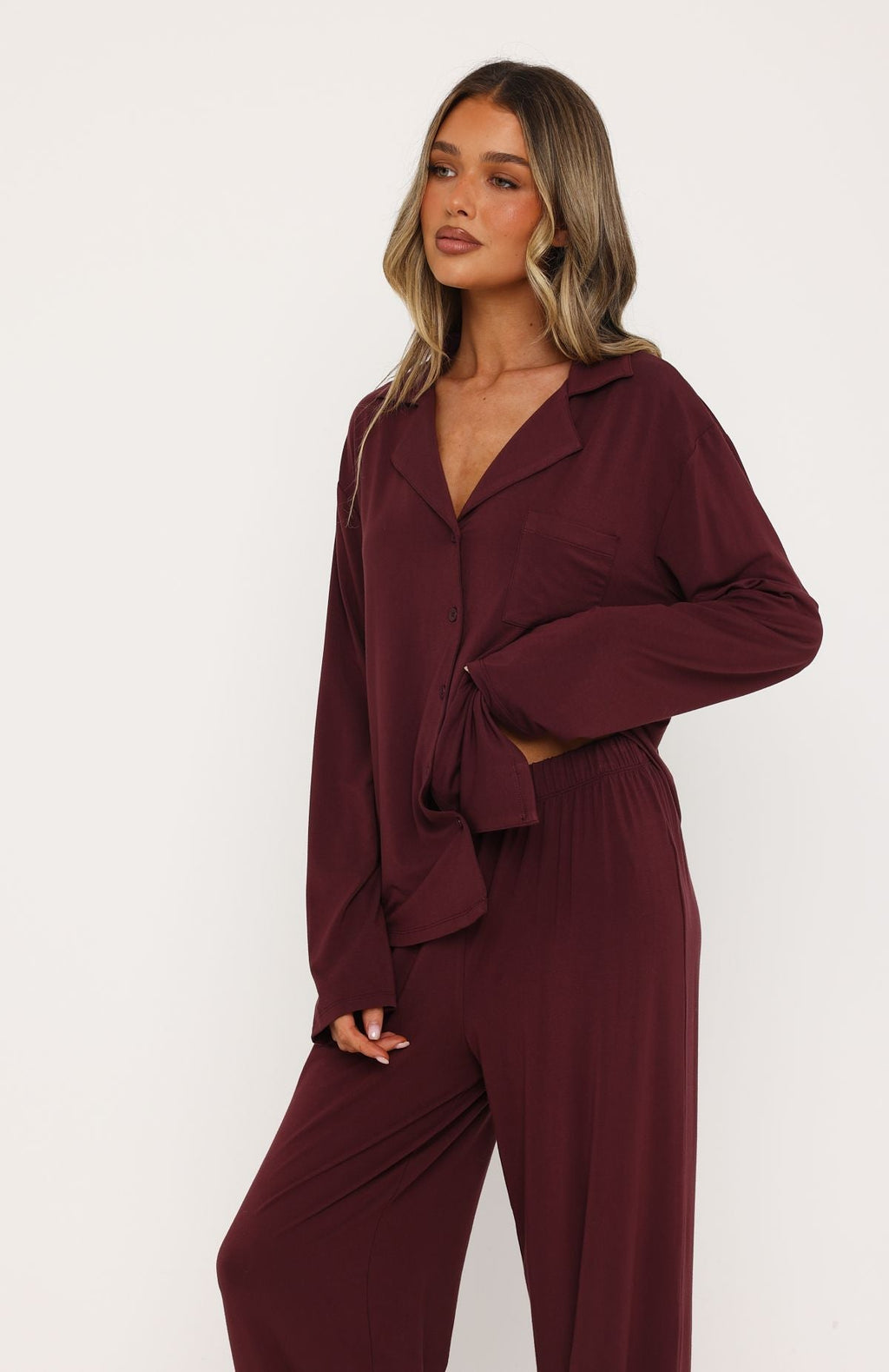 Trending Pillow Talk Long Sleeve Pyjama Set Burgundy