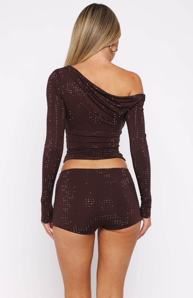 Trending Tempted Heart Embellished Mini Shorts Chocolate