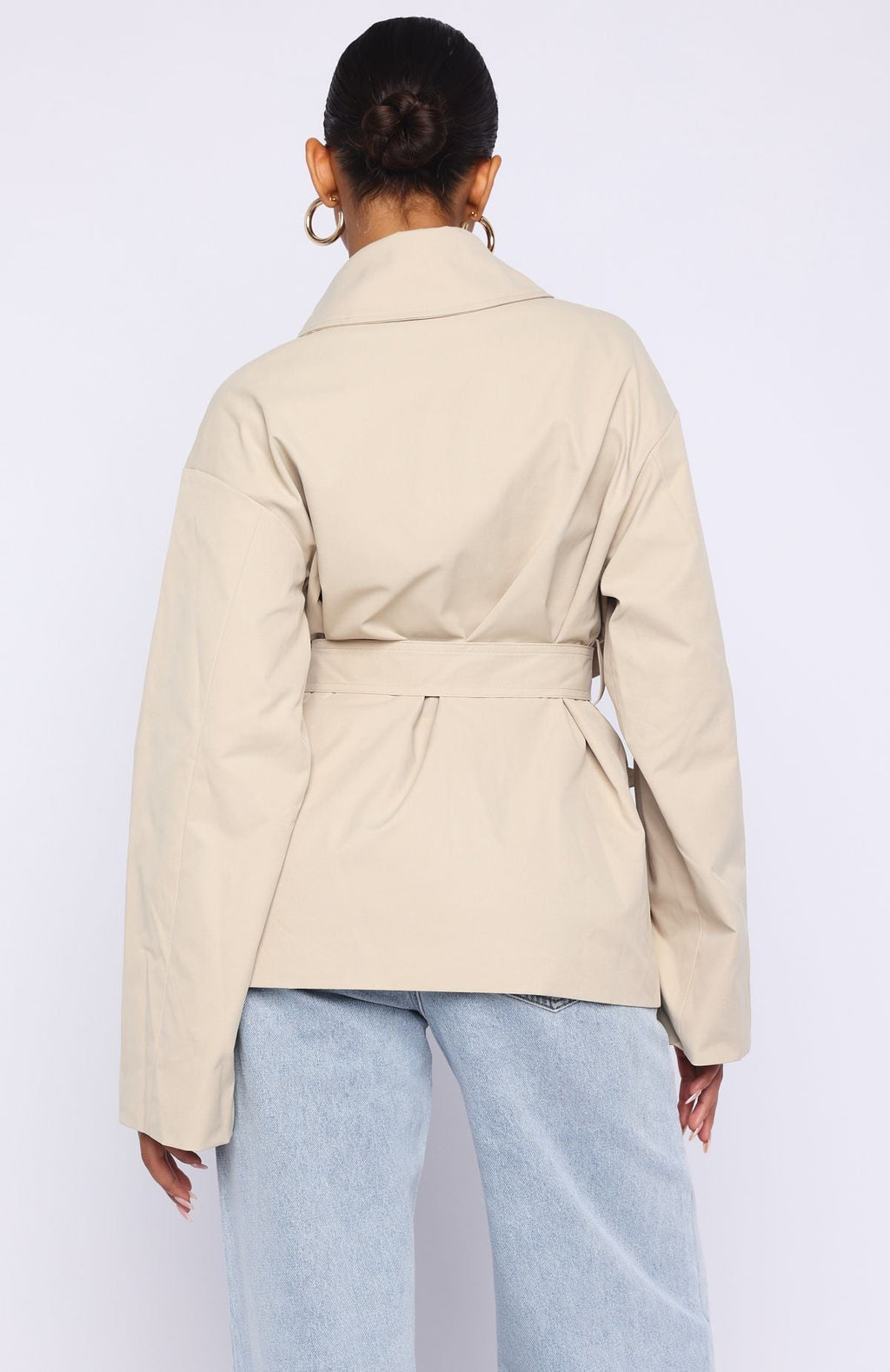 Trending Could Touch Cropped Trench Jacket Sand