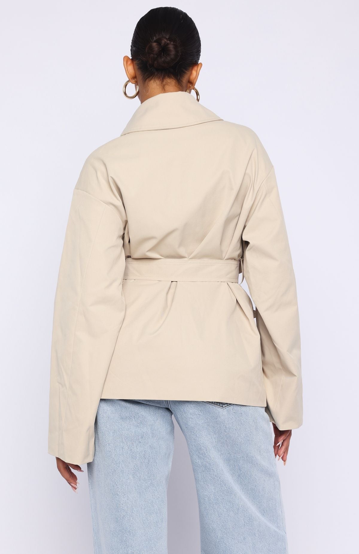 Trending Could Touch Cropped Trench Jacket Sand