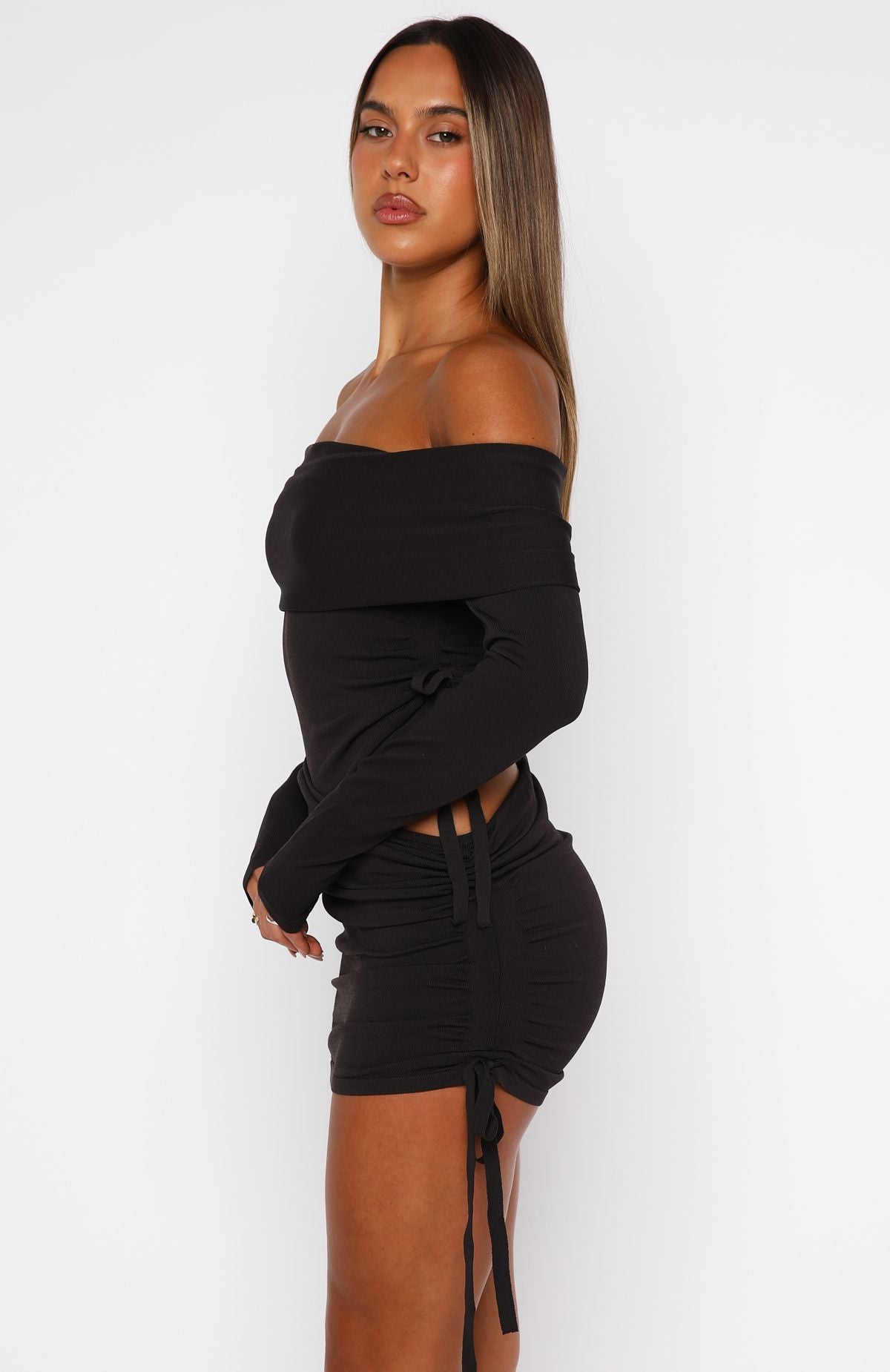 Trending Sweet Sting Long Sleeve Mini Dress Chocolate