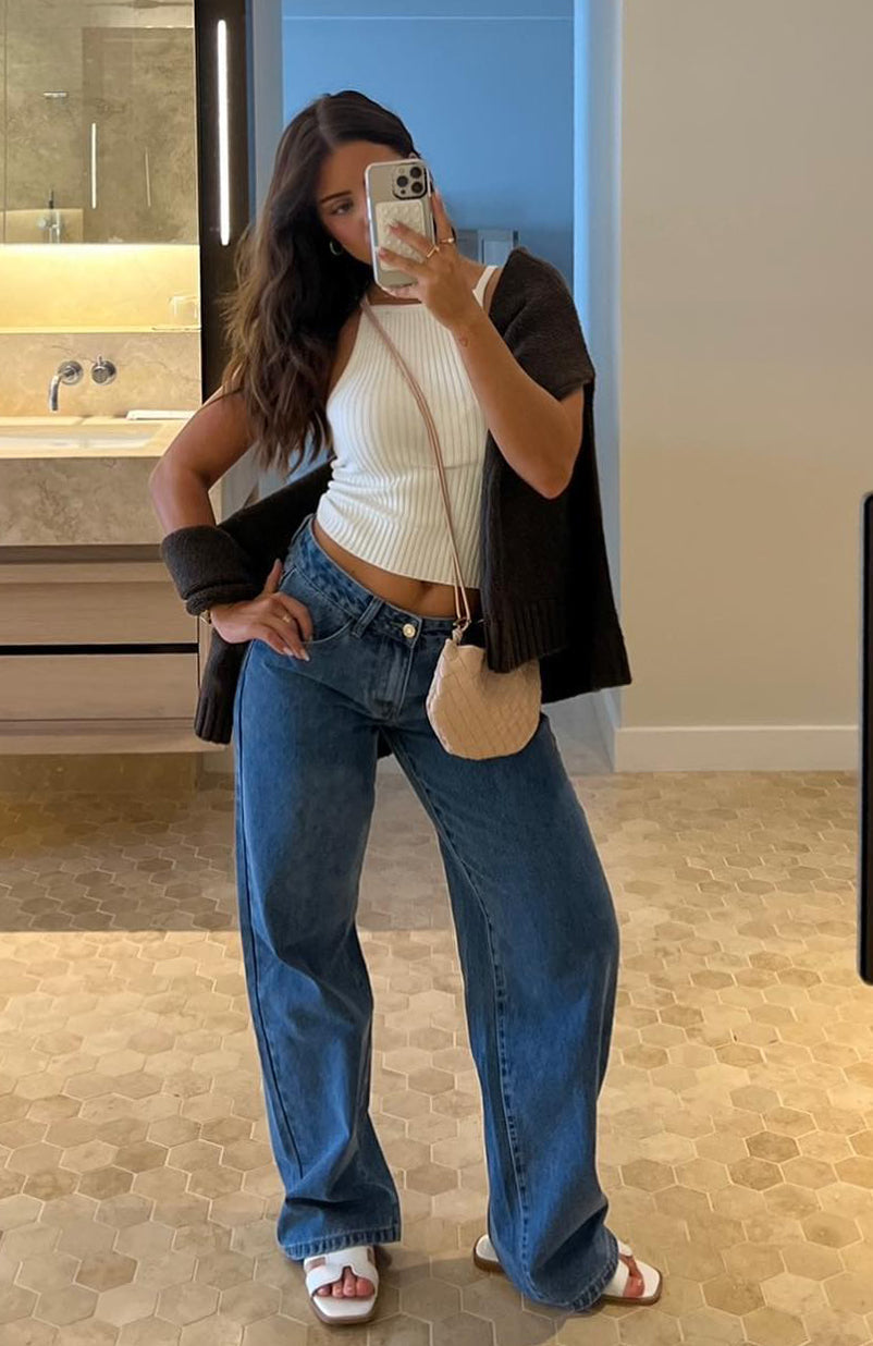 Trending Bring The Style Low Rise Wide Leg Jeans Admiral Blue