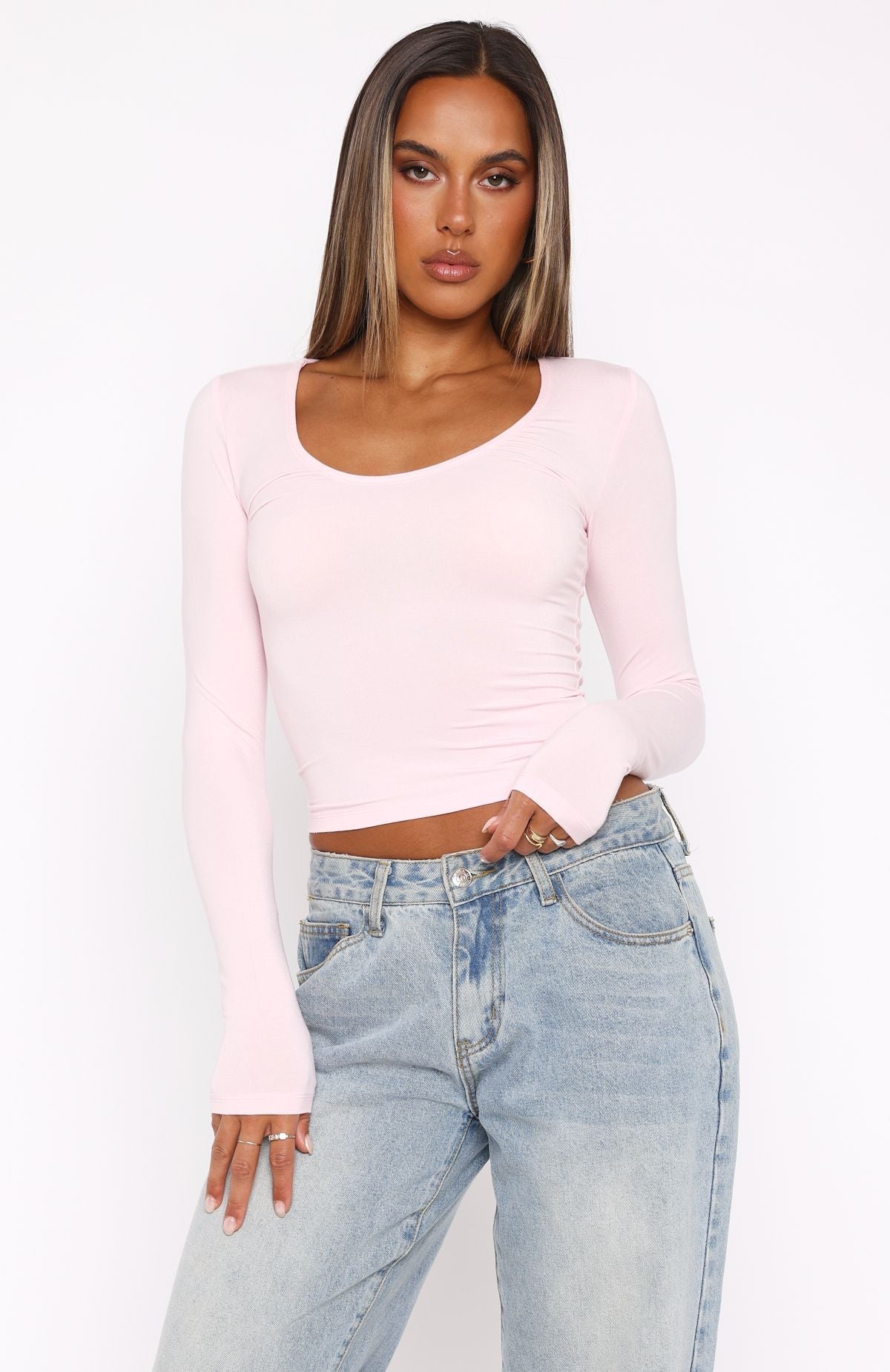 Trending Show You The World Long Sleeve Top Baby Pink