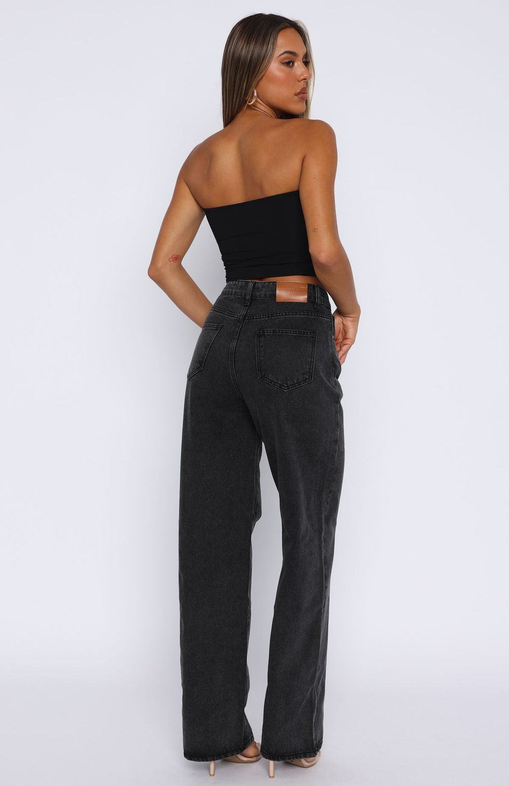 Trending Bring The Style High Rise Wide Leg Jeans Black Acid Wash
