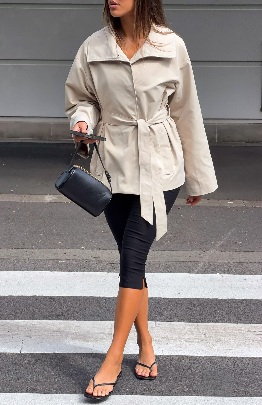 Trending Could Touch Cropped Trench Jacket Sand