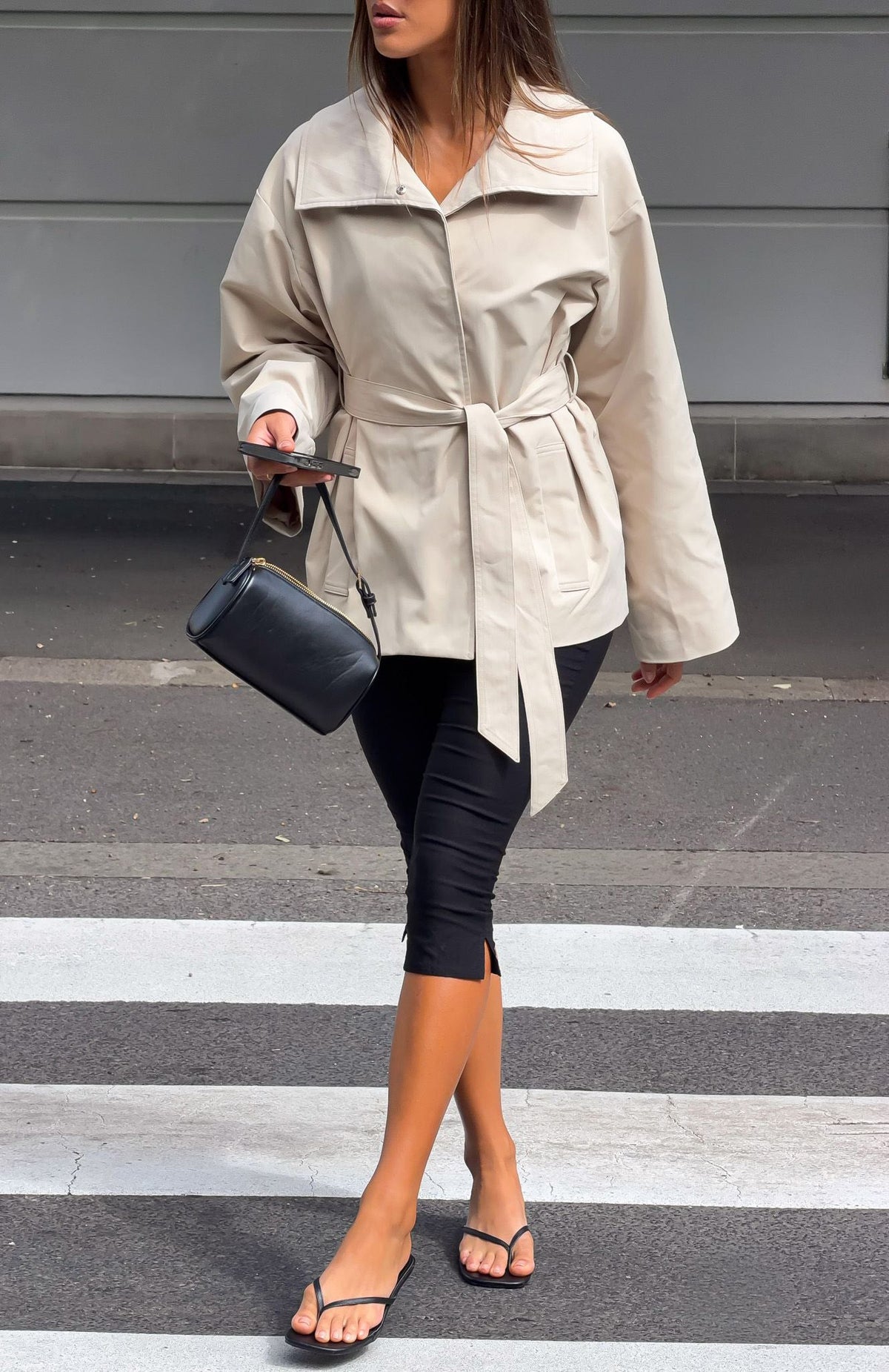 Trending Could Touch Cropped Trench Jacket Sand