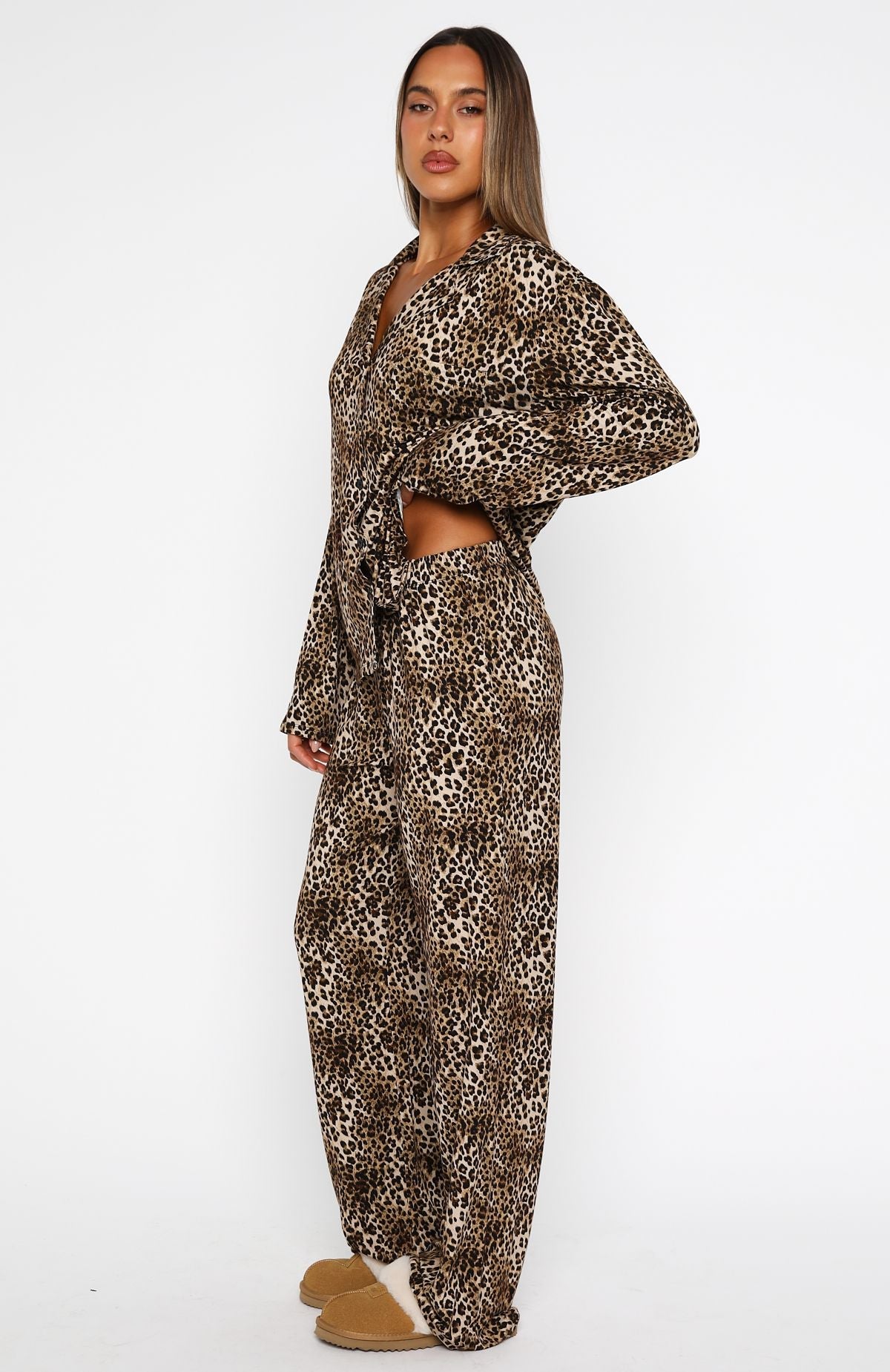 Trending Pillow Talk Printed Long Sleeve Pyjama Set Leopard