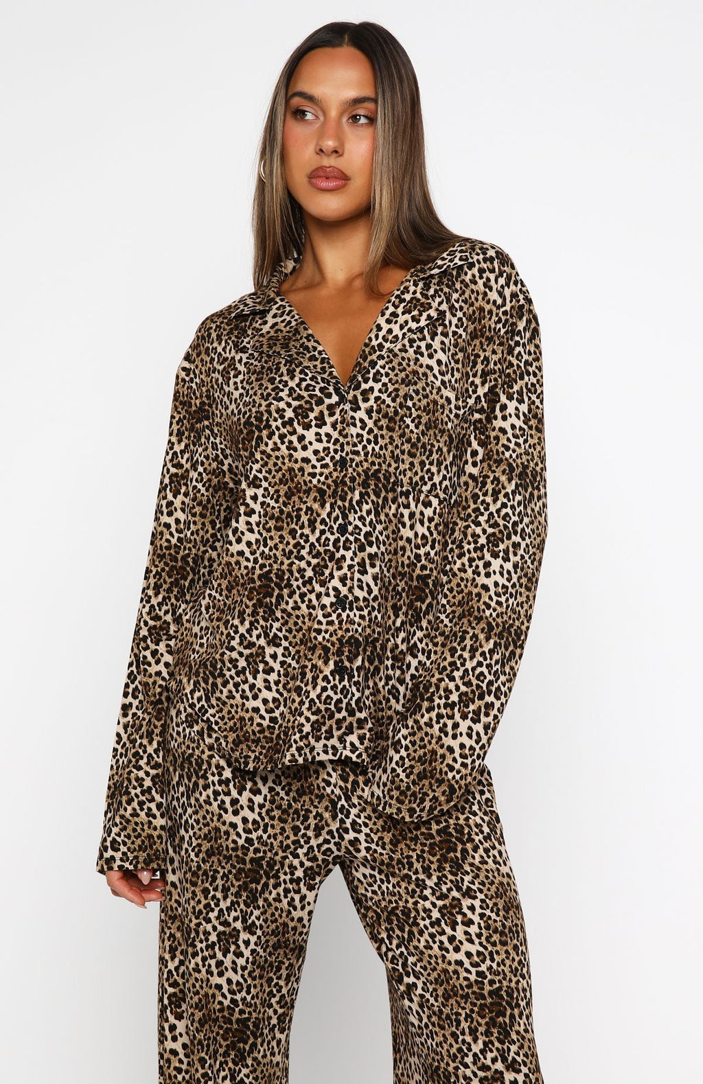 Trending Pillow Talk Printed Long Sleeve Pyjama Set Leopard