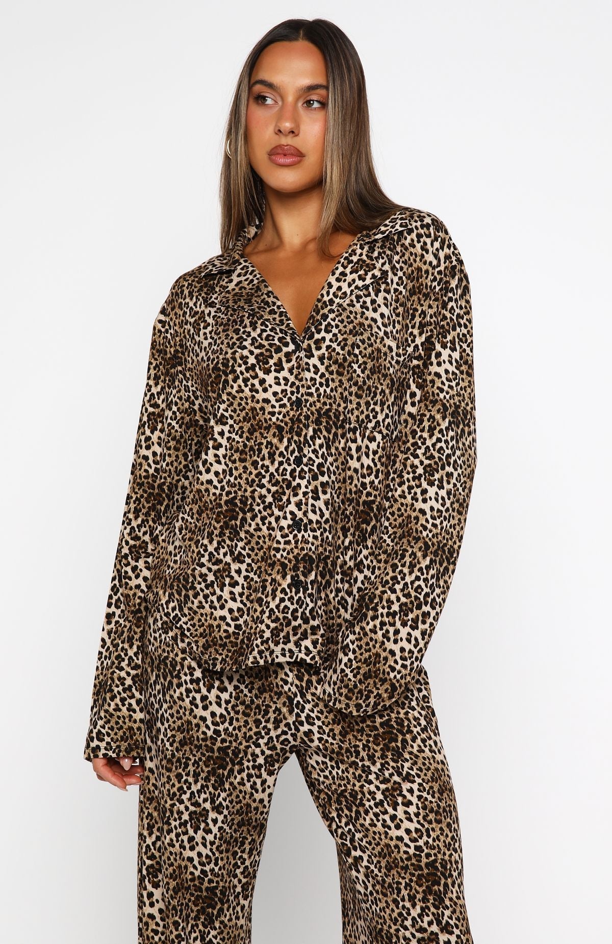 Trending Pillow Talk Printed Long Sleeve Pyjama Set Leopard