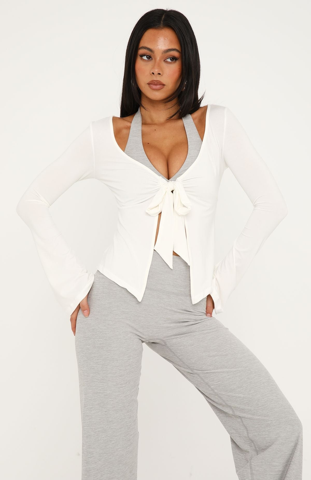 Trending Ember Tie Front Long Sleeve Top Cream
