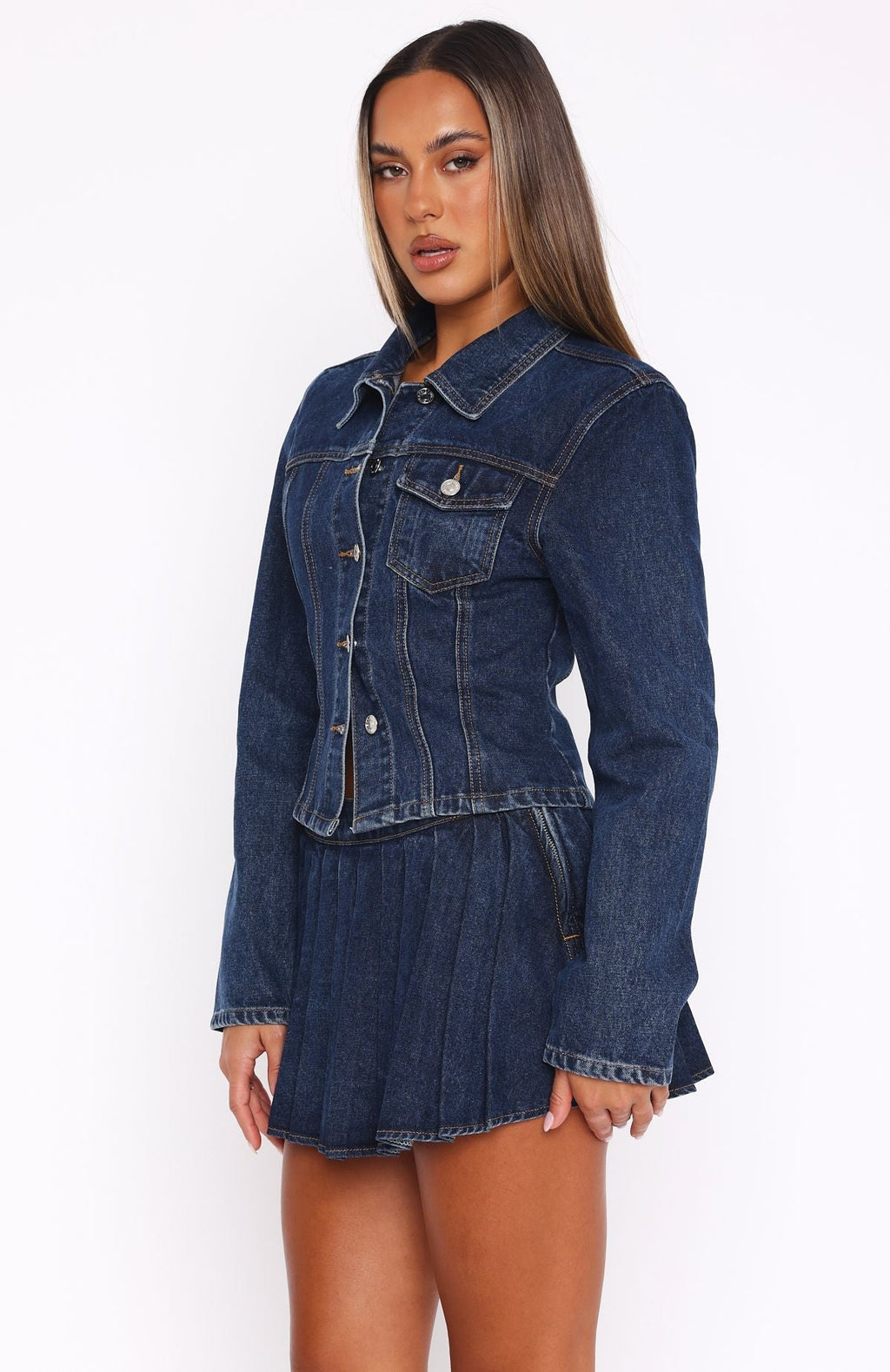 Trending Ayla Denim Mini Skort Dark Blue Wash