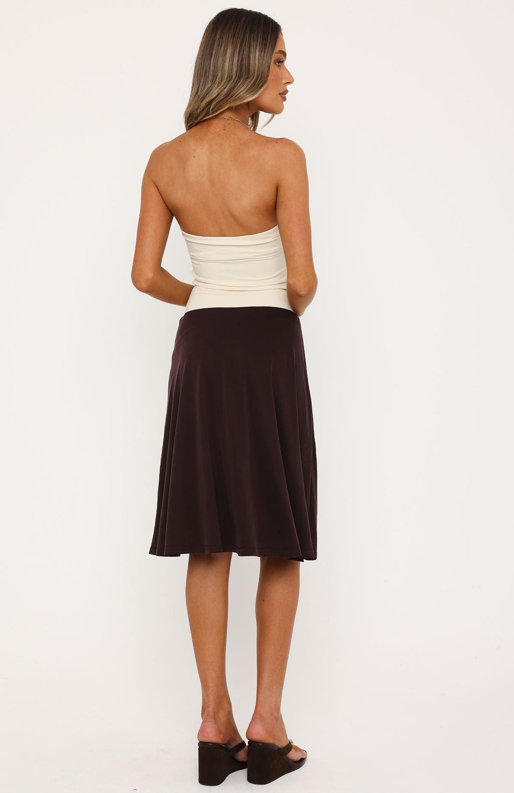Trending All Eyes Here Strapless Midi Dress CreamChocolate