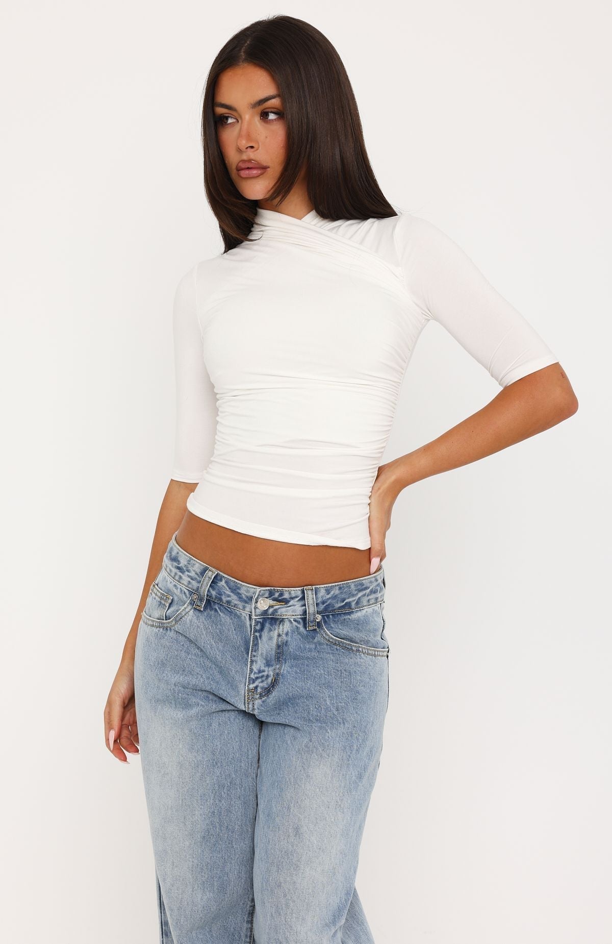 Trending Quiet Crush 34 Sleeve Top Off White