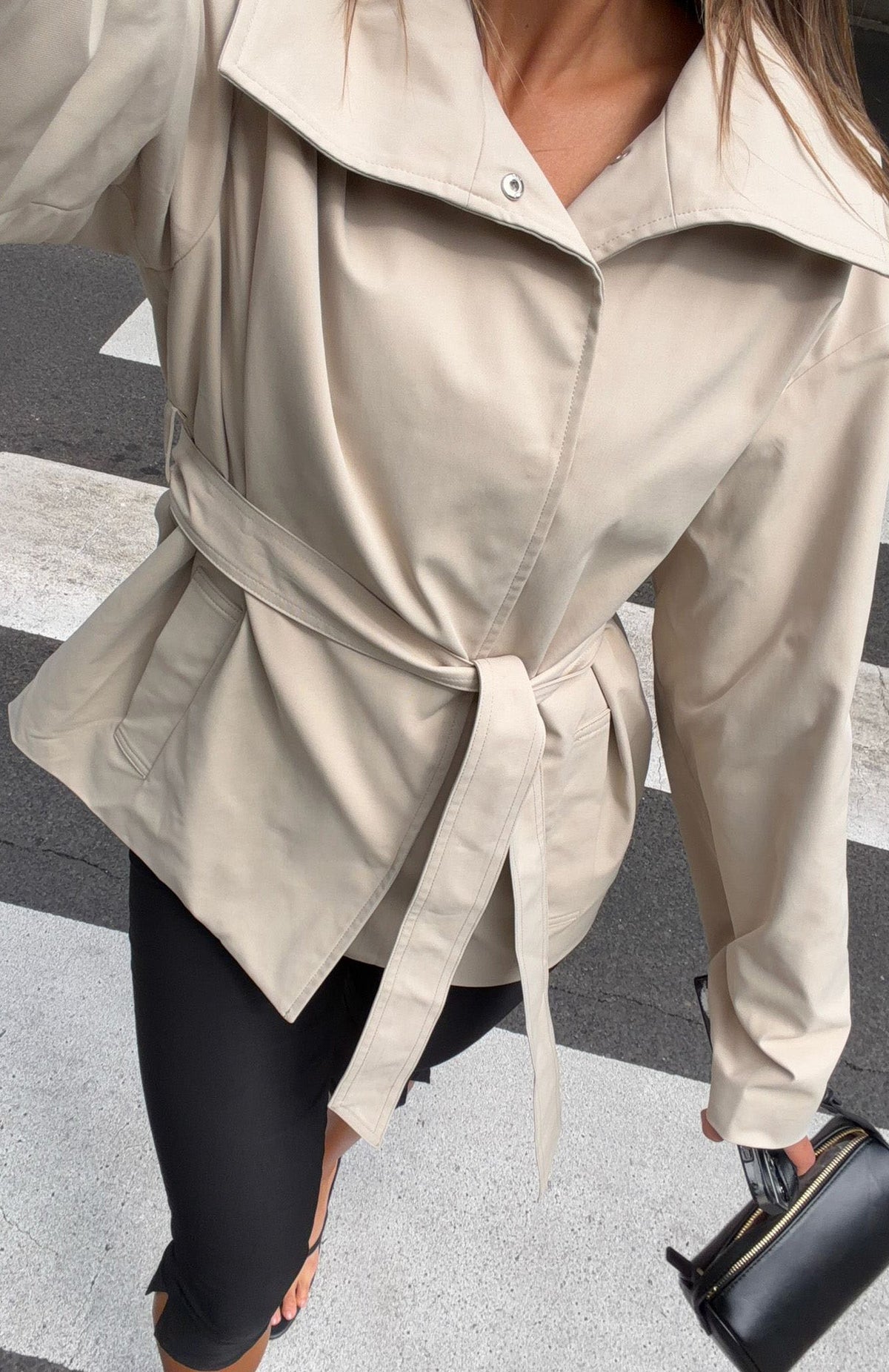 Trending Could Touch Cropped Trench Jacket Sand