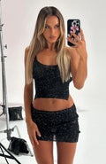 Trending My Little Secret Sequin Knit Mini Skirt Black