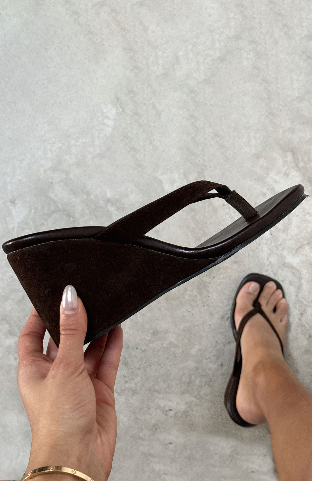 Trending Grace Wedge Chocolate Faux Suede