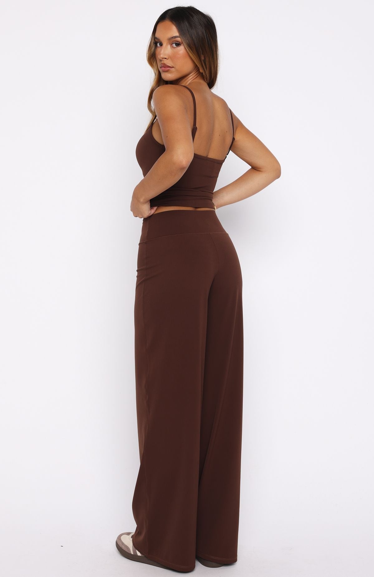 Trending Core Strengths Wide Leg Pants Chocolate