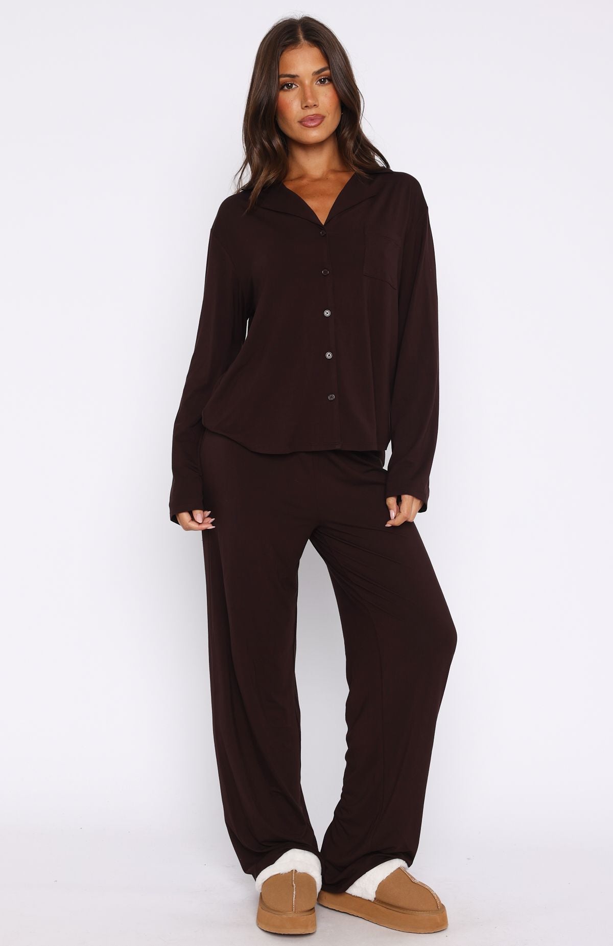 Trending Pillow Talk Long Sleeve Pyjama Set Chocolate
