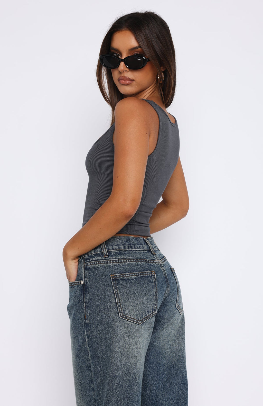 Trending Let Me Adore You Ribbed Tank Top Charcoal