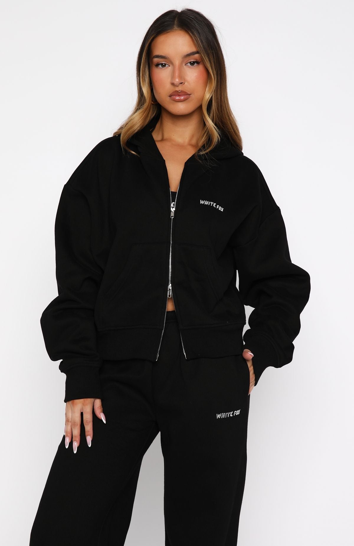 Trending Test Drive Boxy Zip Front Hoodie Black