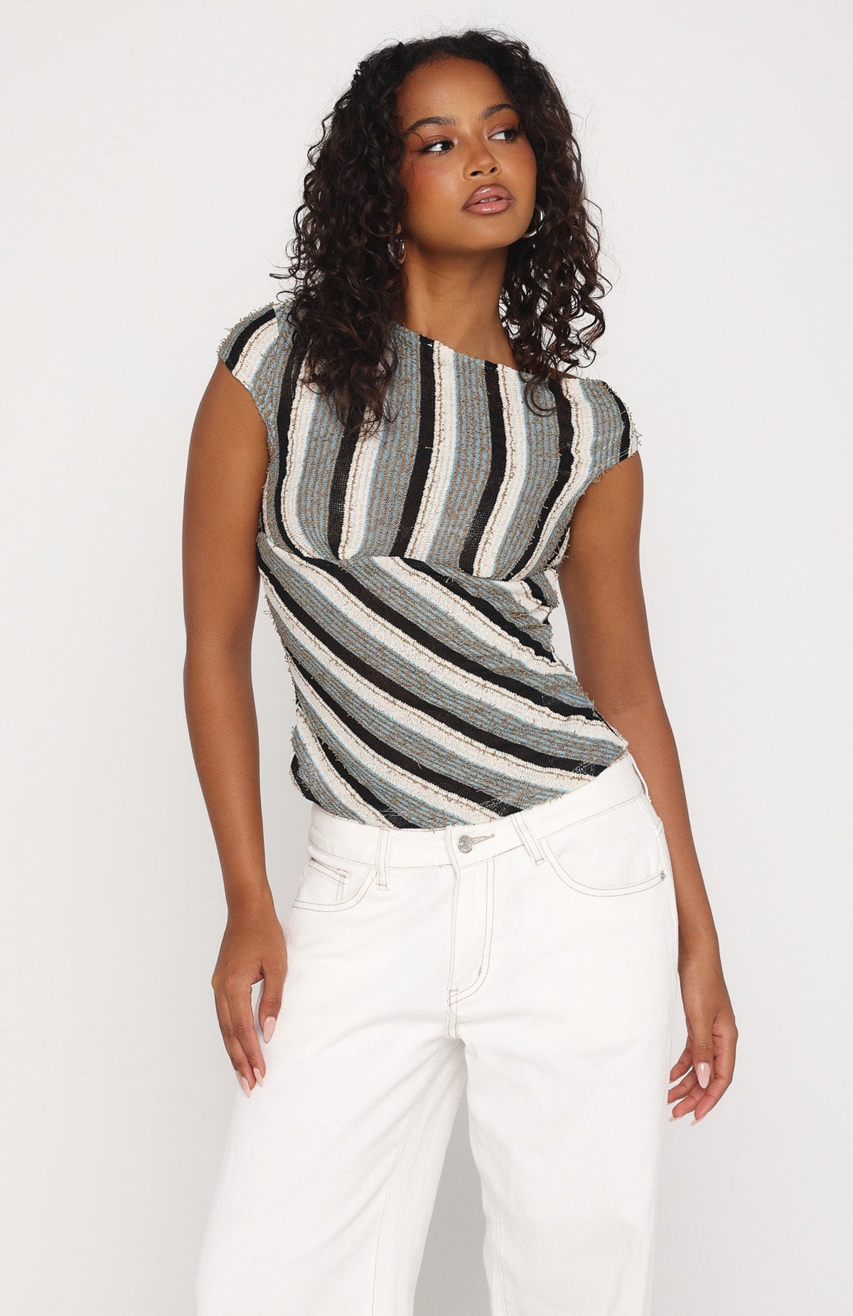 Trending Waiting for Tomorrow Top BrownBlue Stripe