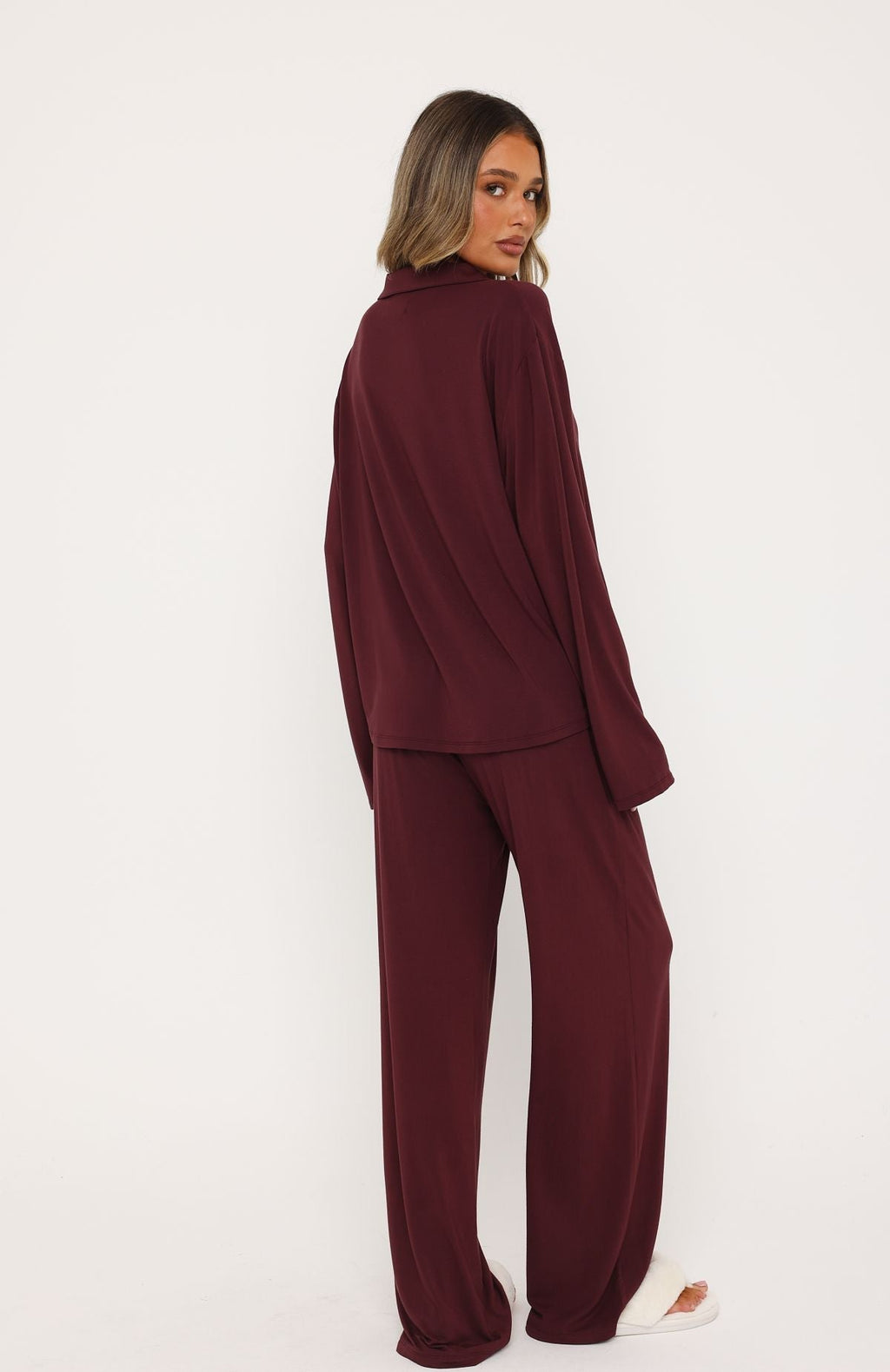 Trending Pillow Talk Long Sleeve Pyjama Set Burgundy