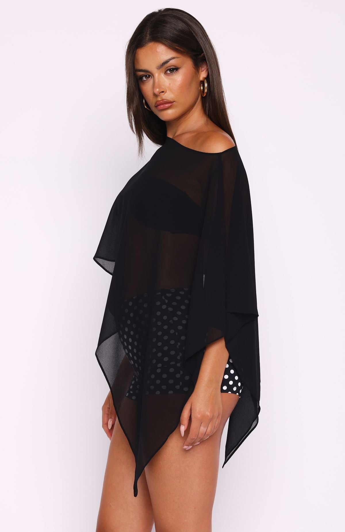 Trending Feeling The Vibe Poncho Top Black