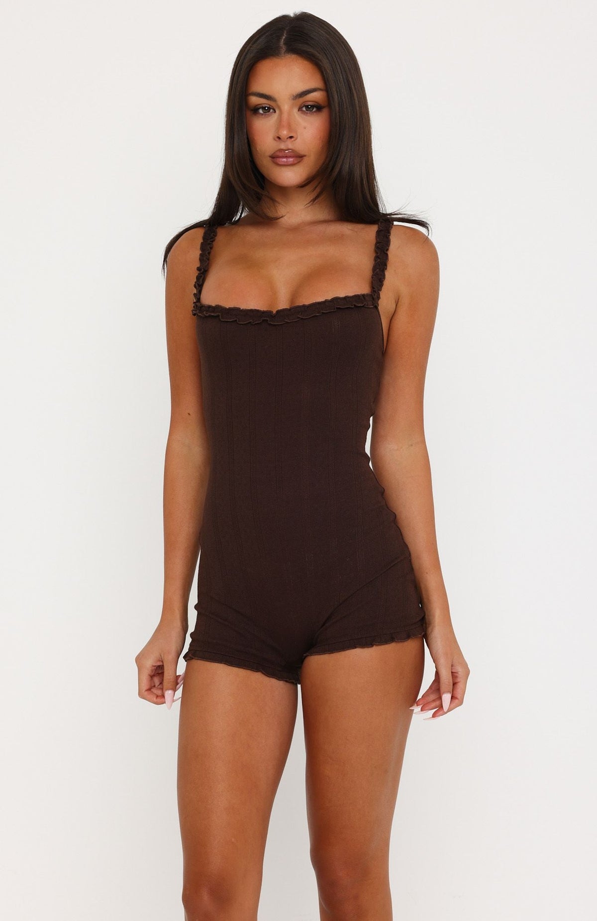 Trending Dreamy Nights Pyjama Romper Dark Chocolate