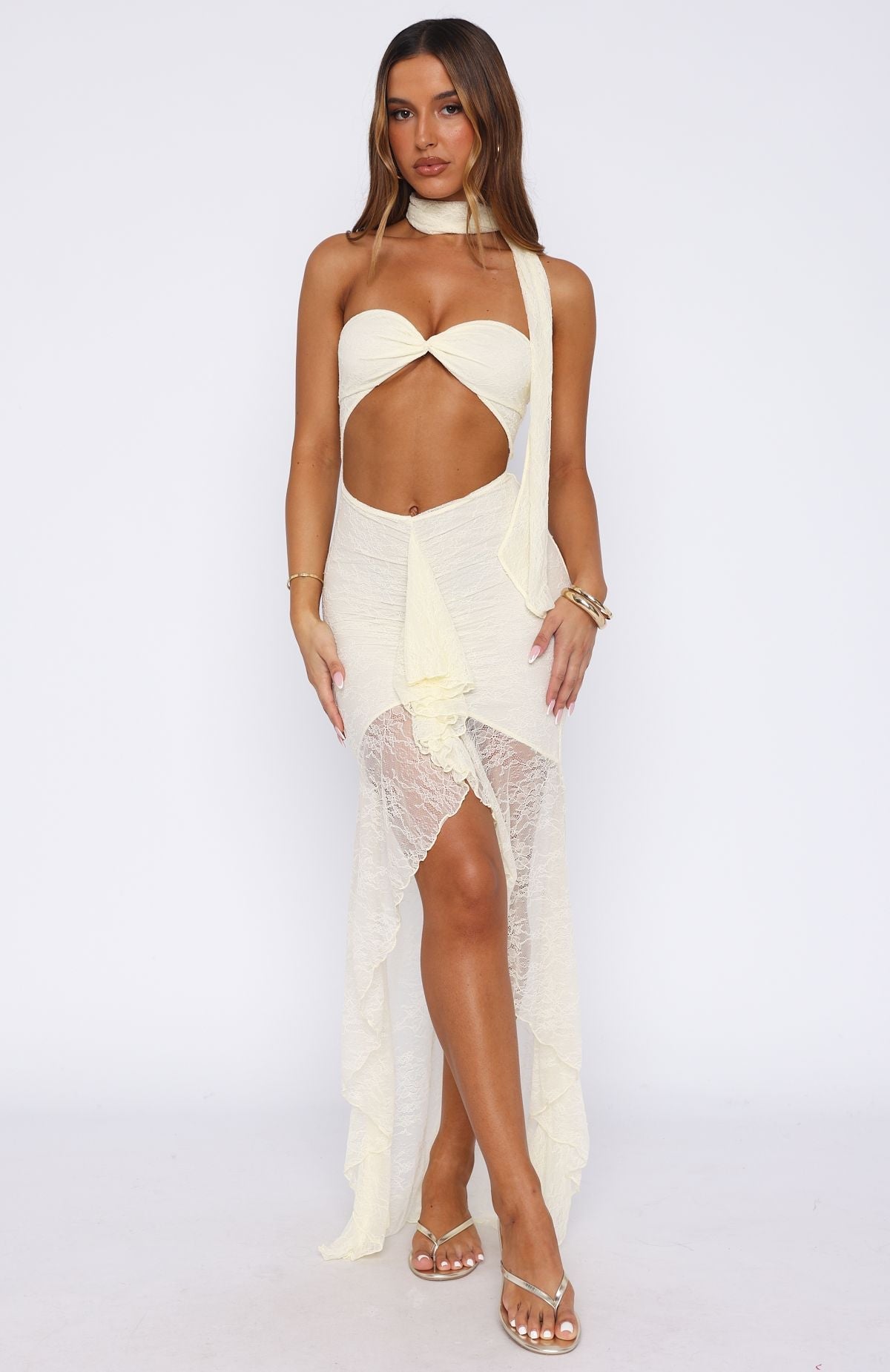 Trending Inner Goddess Lace Maxi Dress Lemon