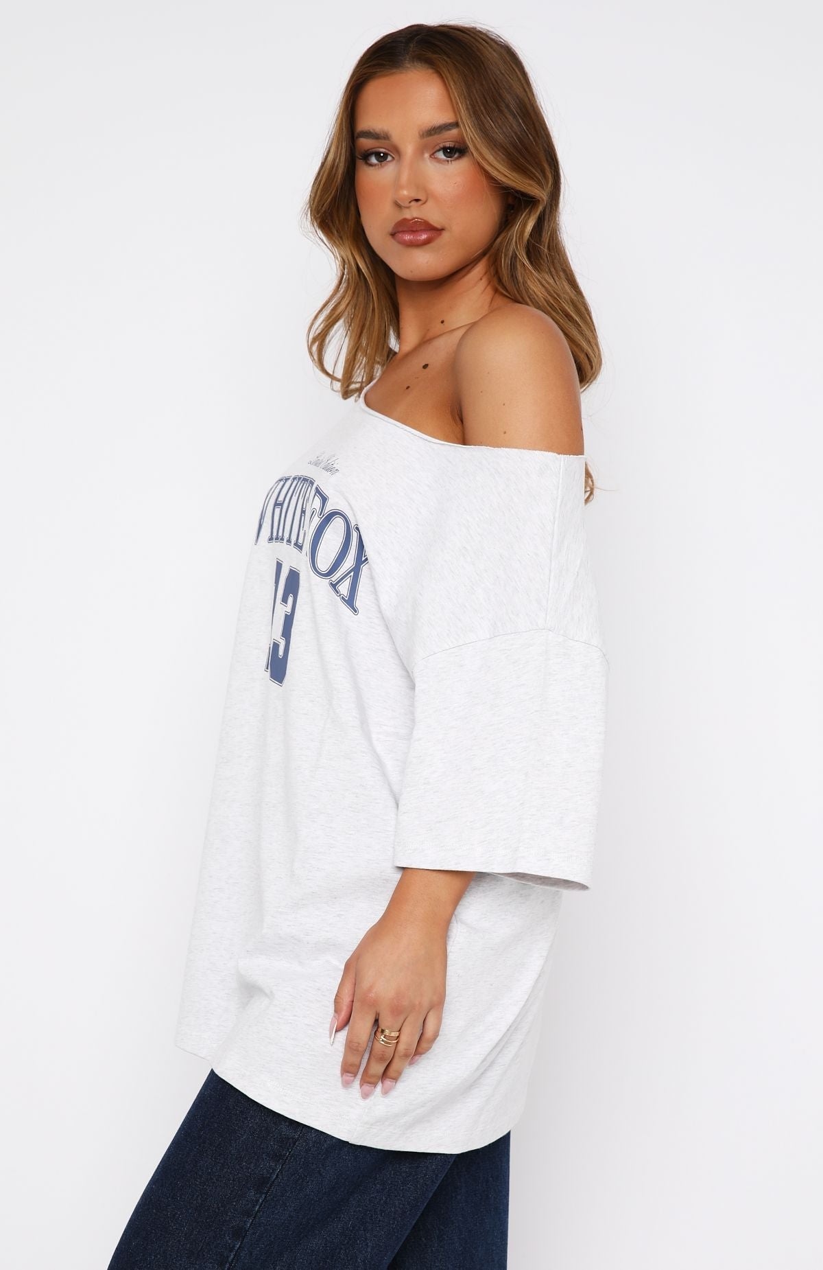 Trending Everything In Time Off Shoulder Oversized Tee Grey Marle