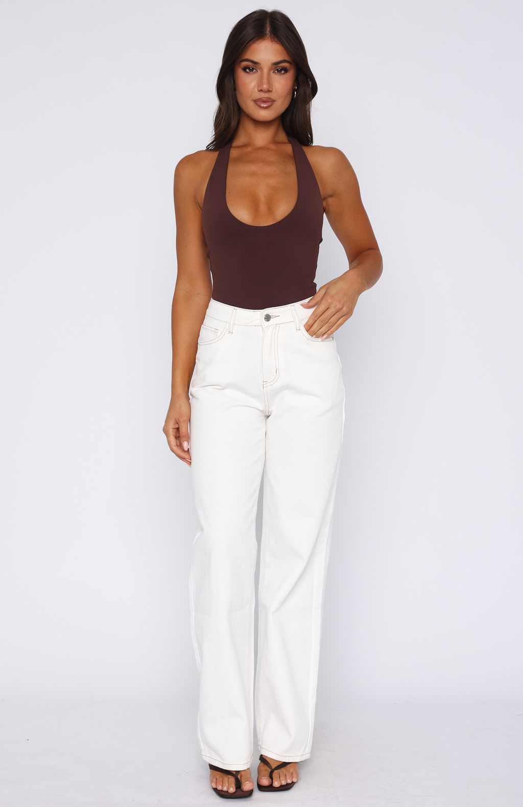 Trending Bring The Style High Rise Wide Leg Jeans Off White