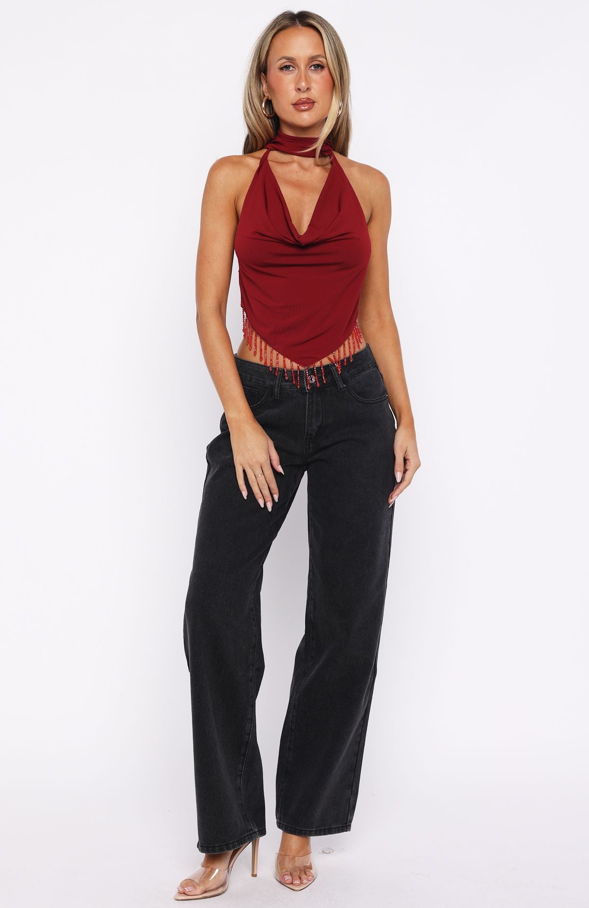 Trending Eyes For You Halter Top Dark Red