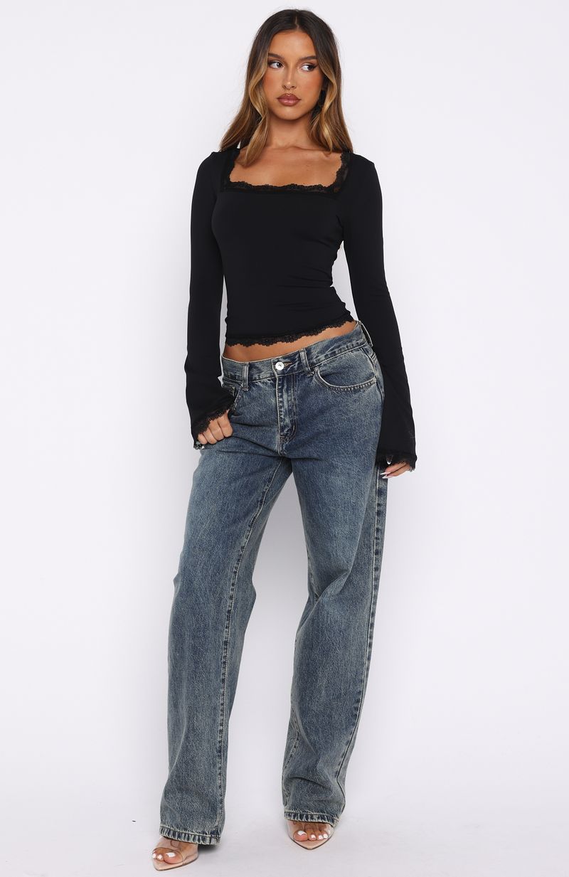 Trending Queen Of Hearts Long Sleeve Lace Trimmed Top Black