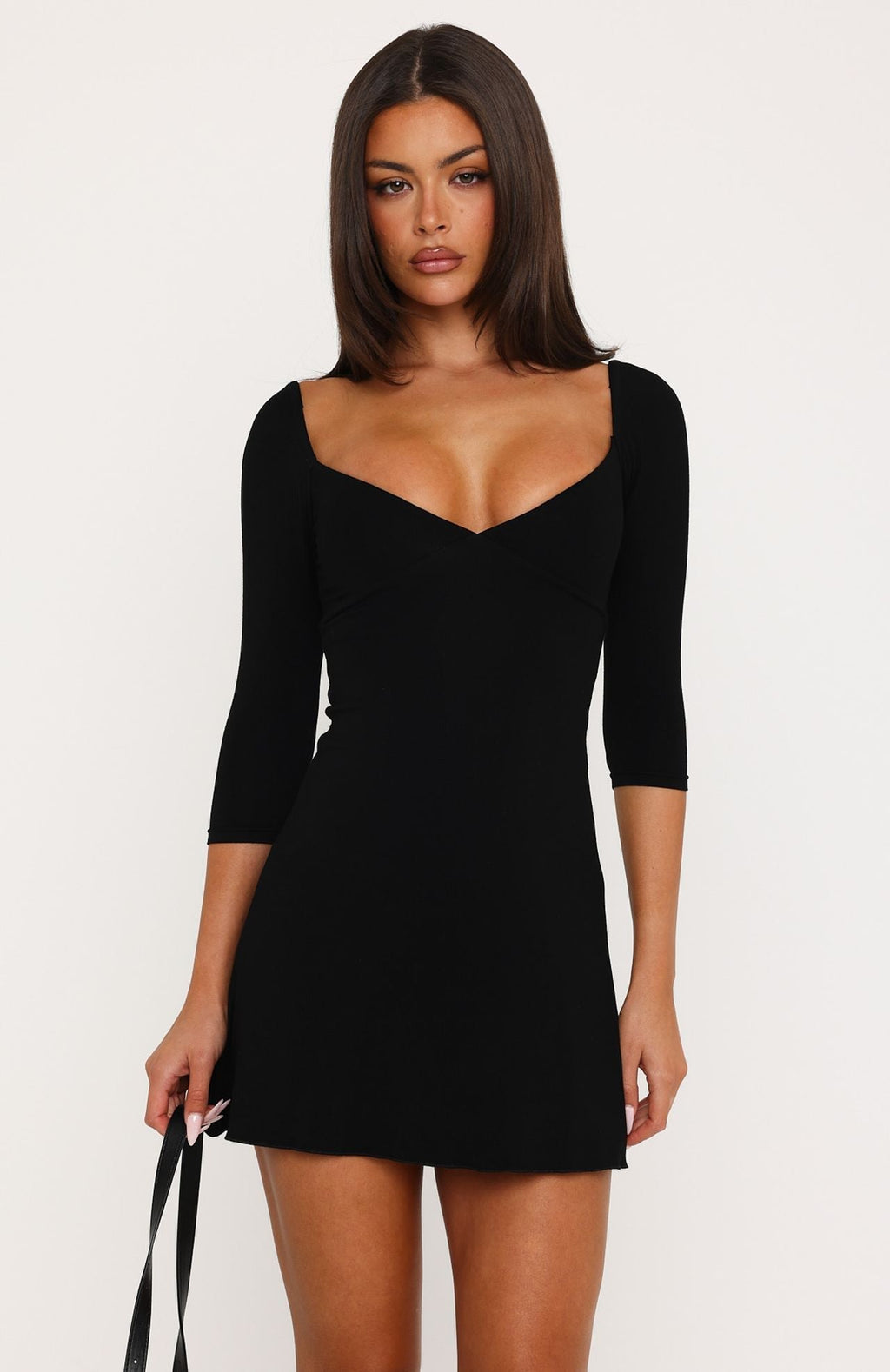 Trending Cutsie Girl 34 Sleeve Mini Dress Black