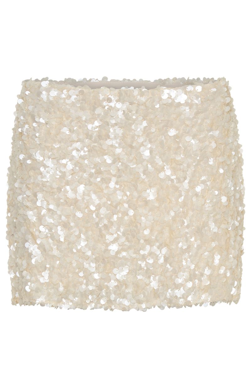 Trending Soft Power Sequin Mini Skirt Cream