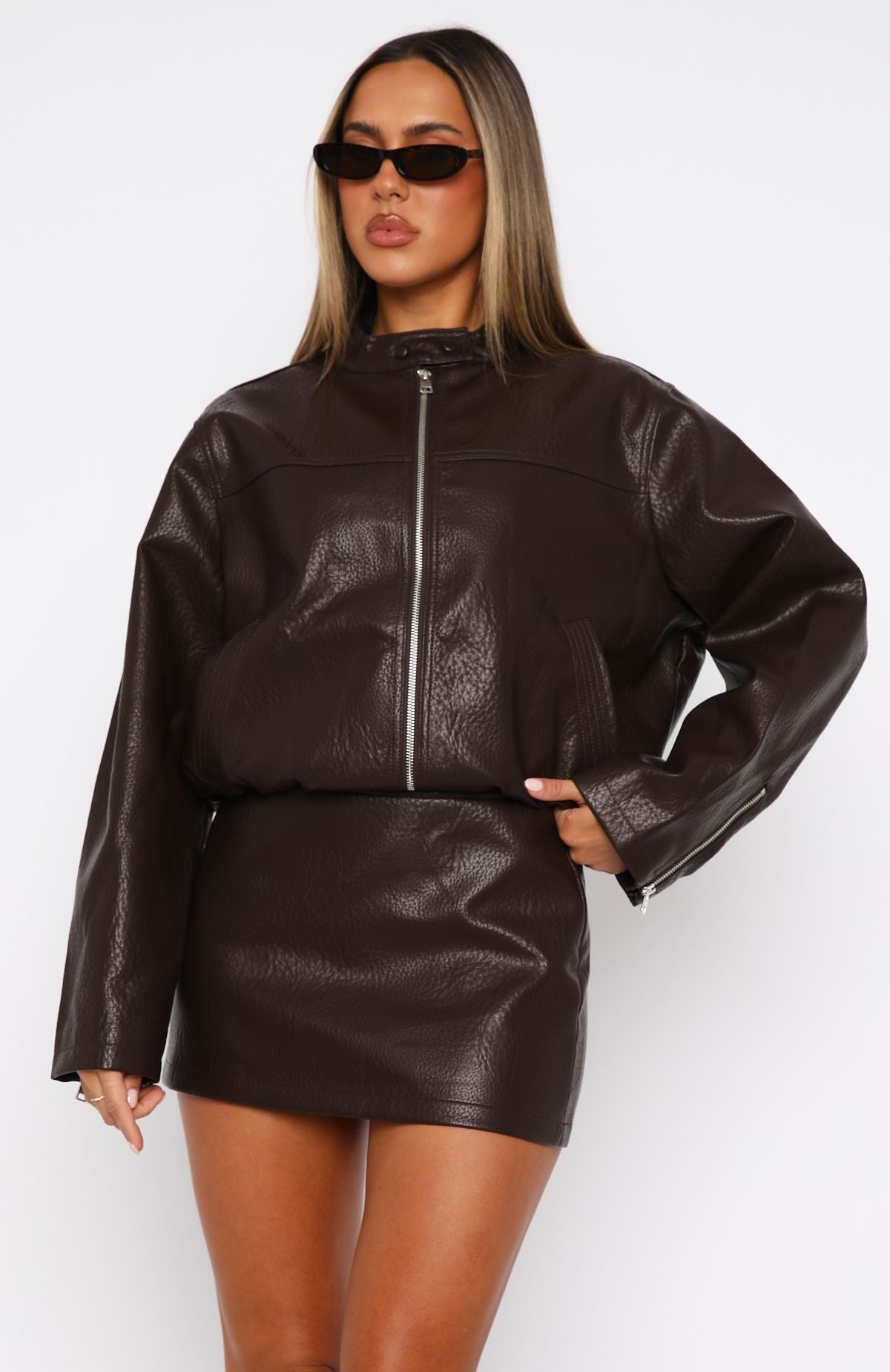 Trending Tell Me Nothing PU Jacket Chocolate