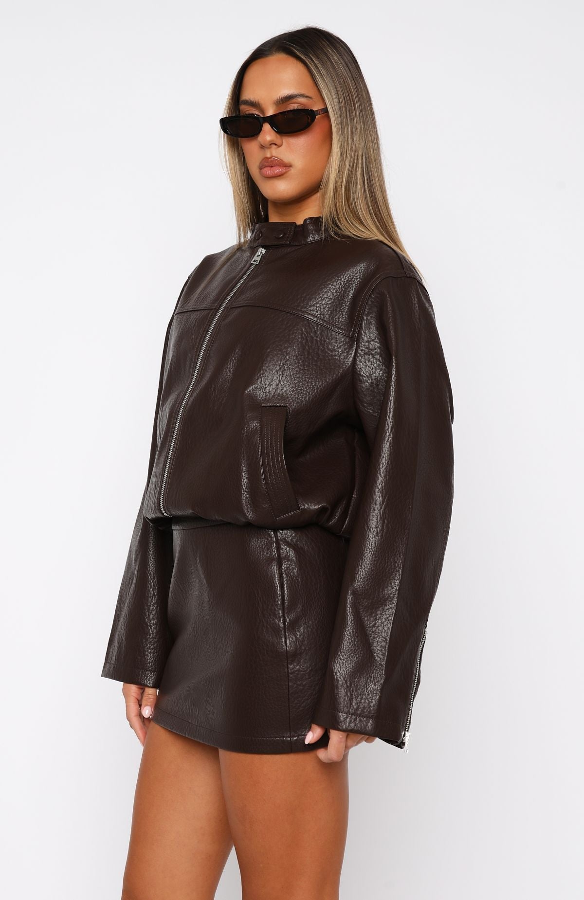 Trending Tell Me Nothing PU Jacket Chocolate