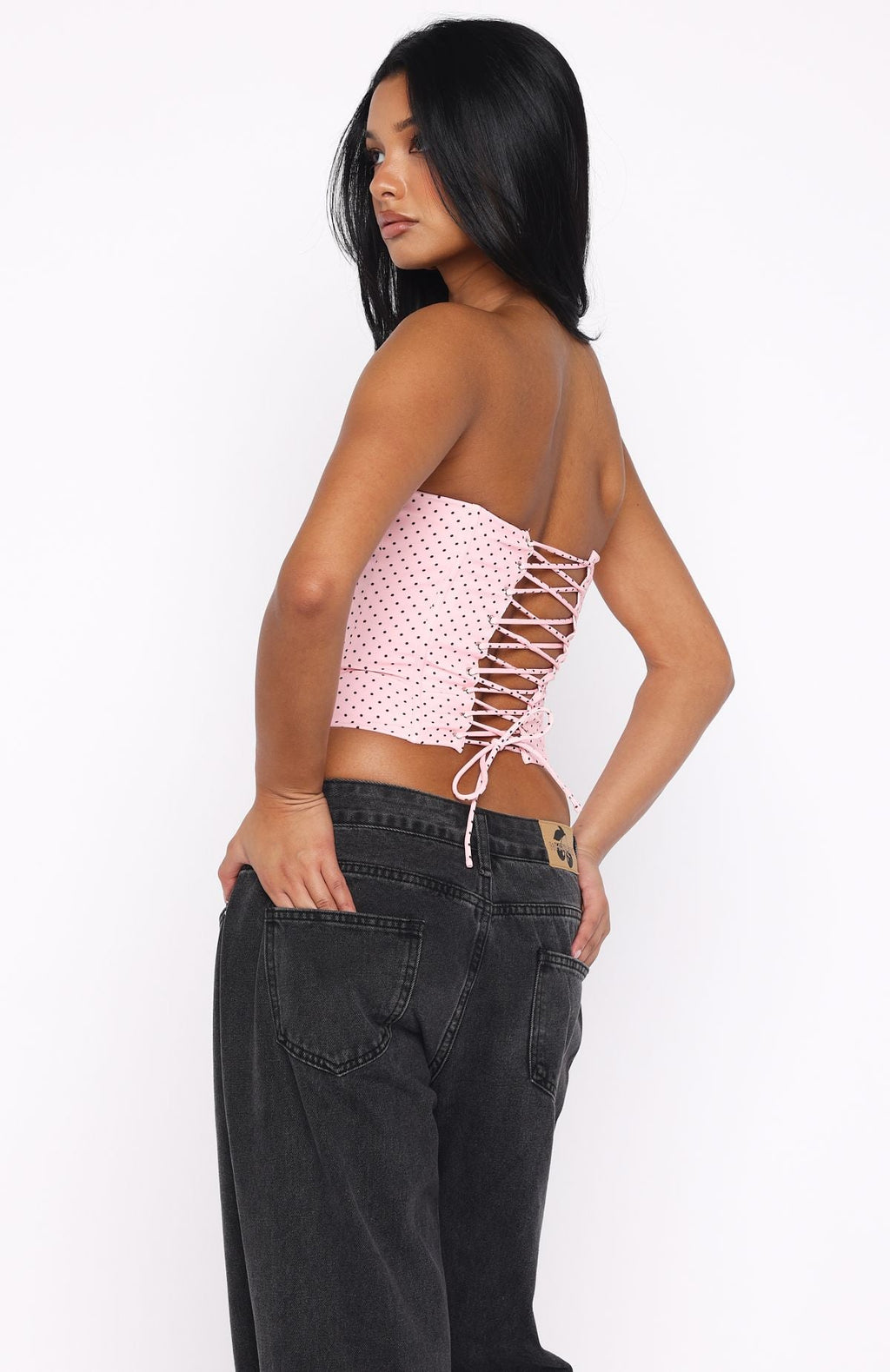 Trending Let It Go Strapless Bustier Pink Polka Dot