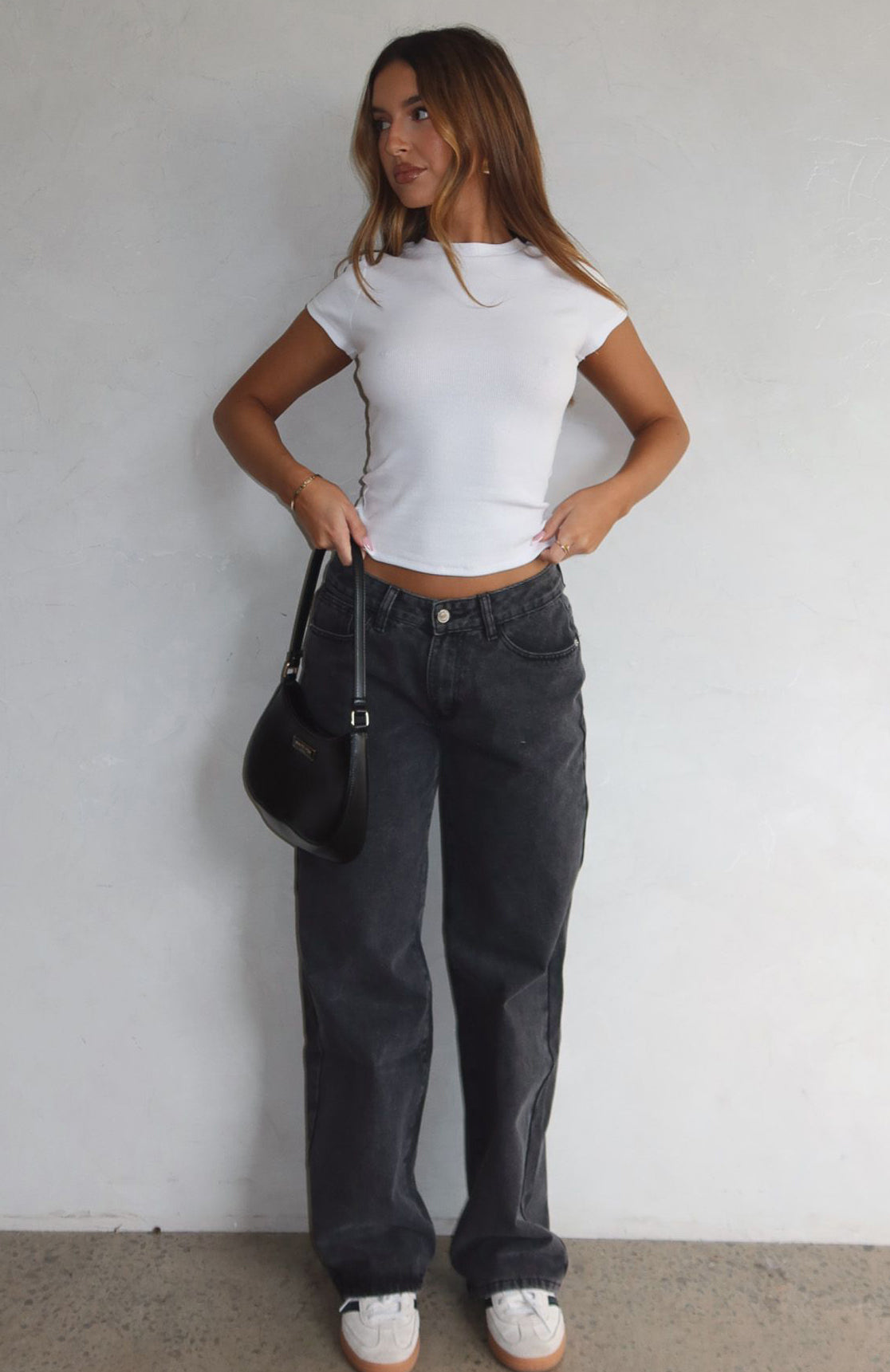 Trending Bring The Style Low Rise Wide Leg Jeans Black Acid Wash