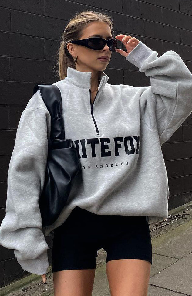 Trending High Standard Zip Front Sweater Grey Marle