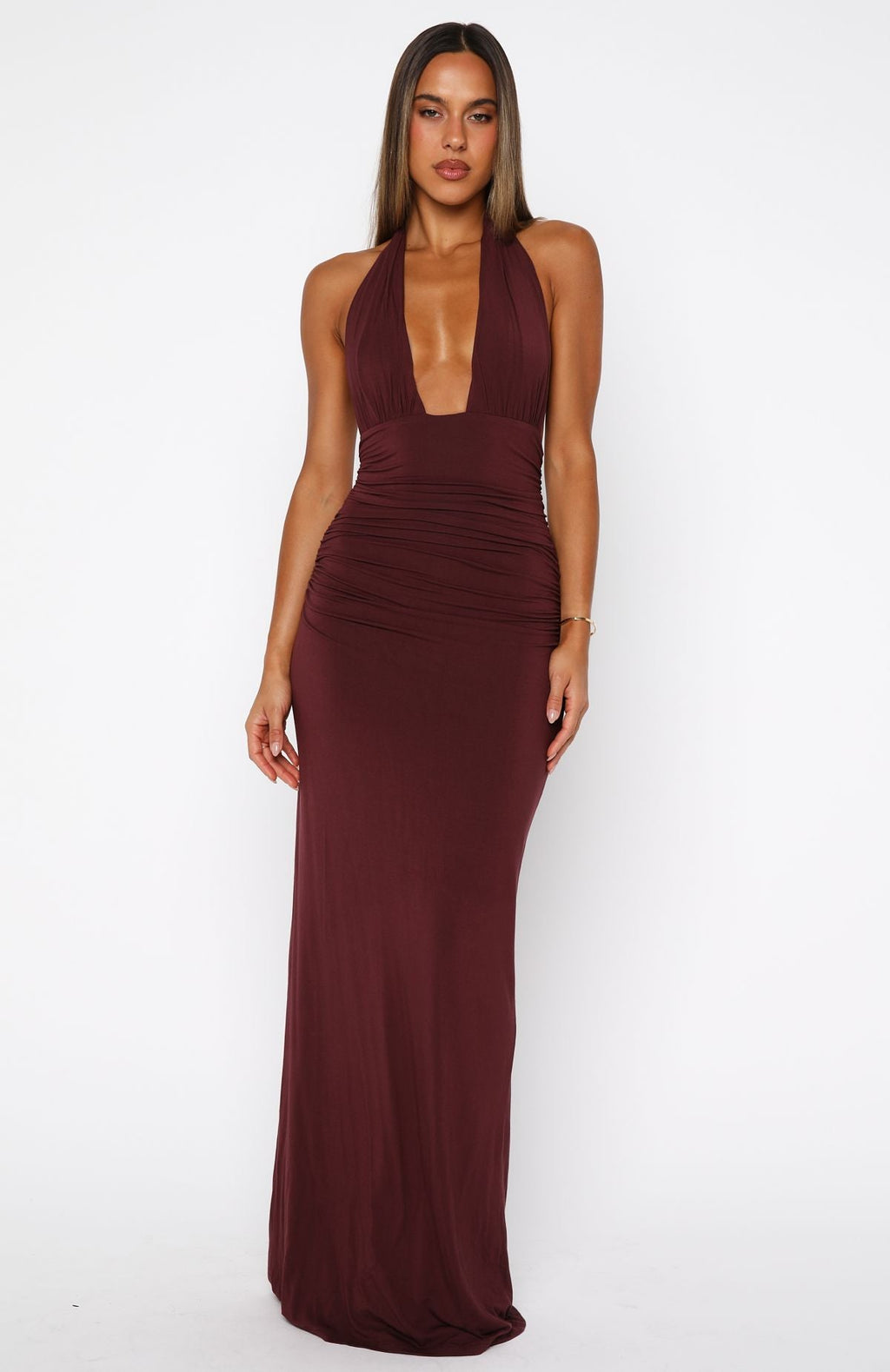 Trending Say What You Feel Halter Maxi Dress Burgundy