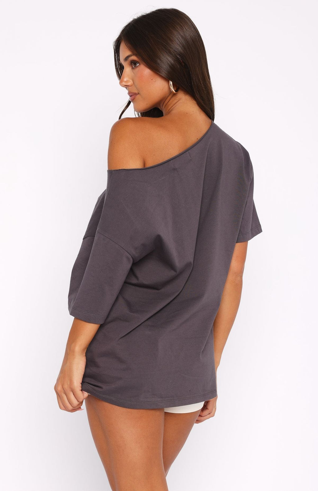 Trending Trial Run Off Shoulder Oversized Tee Volcanic