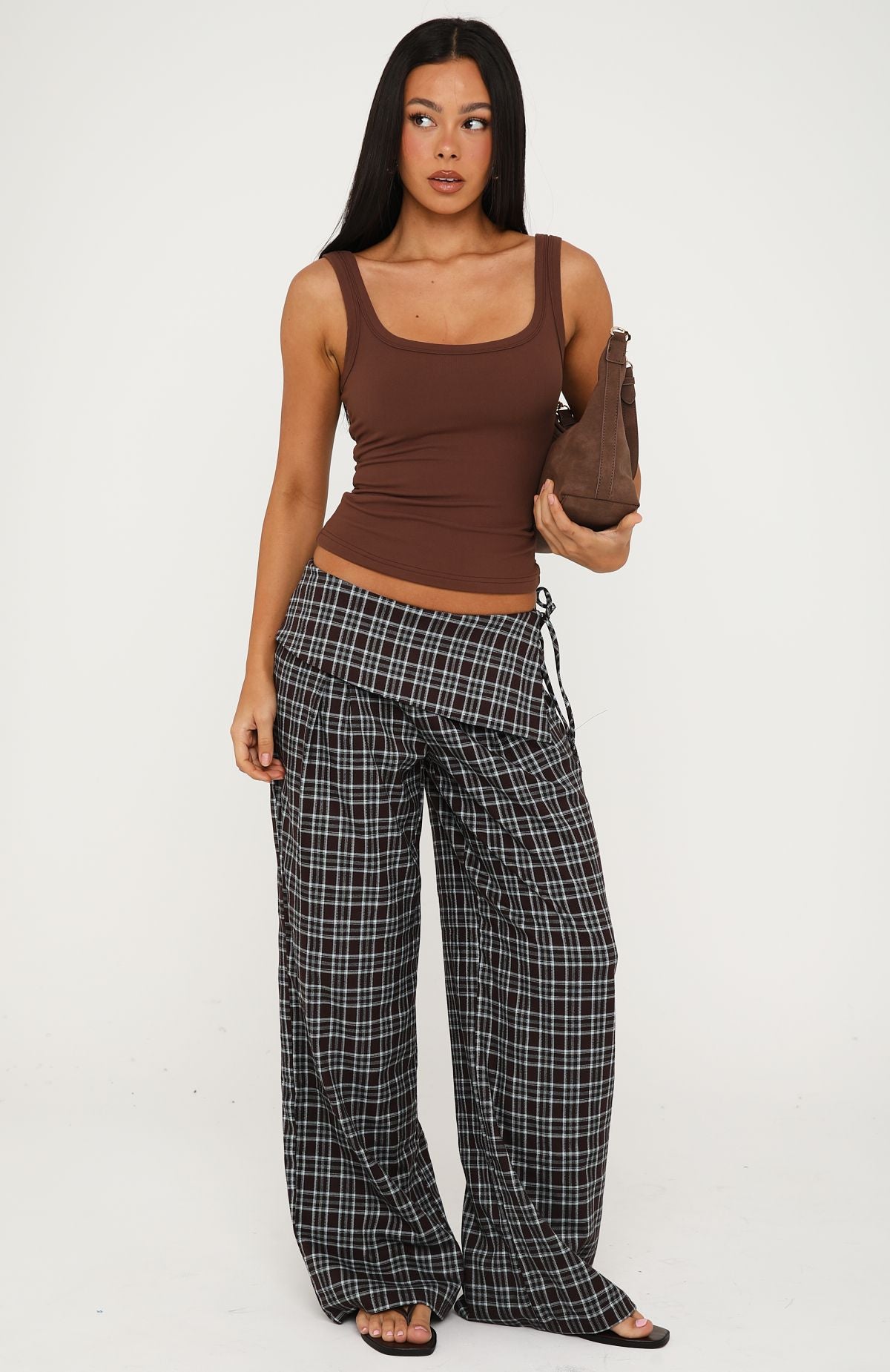 Trending Where You Hold Me Pants ChocolateBlue Plaid