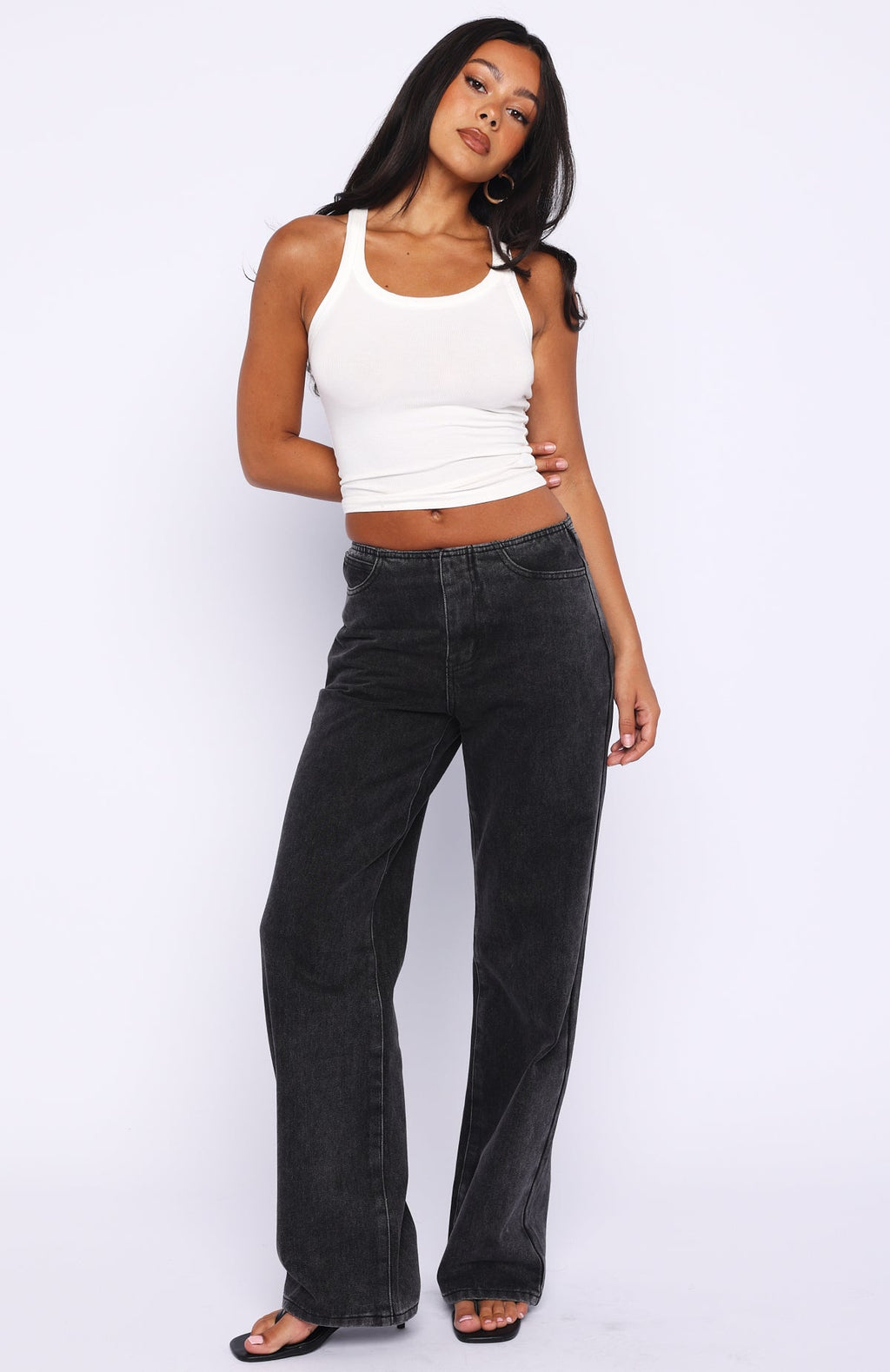 Trending Jasmine Mid Rise Straight Leg Jeans Black Acid Wash